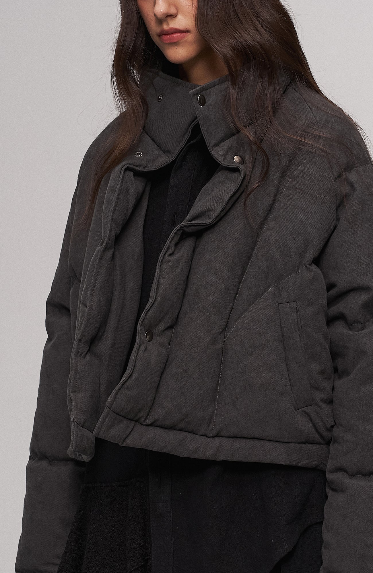 ILNya Nieternite Nifutur Asymmetrical Collar Cocoon Cropped Down Jacket