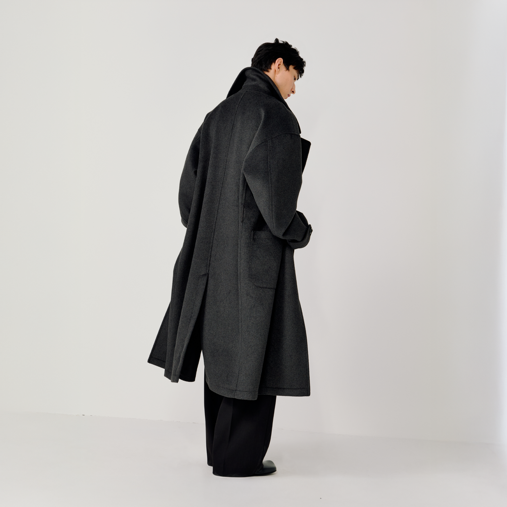 OPICLOTH Belted Wool-Blend Peak Lapel Overcoat, premium urban and streetwear designers apparel on PROJECTISR.com, OPICLOTH