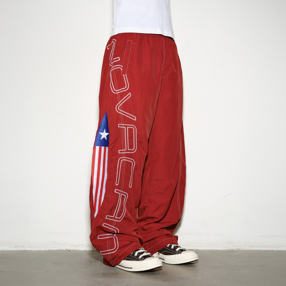 NOVACAM Retro Embroidered Nylon Windbreaker Pants