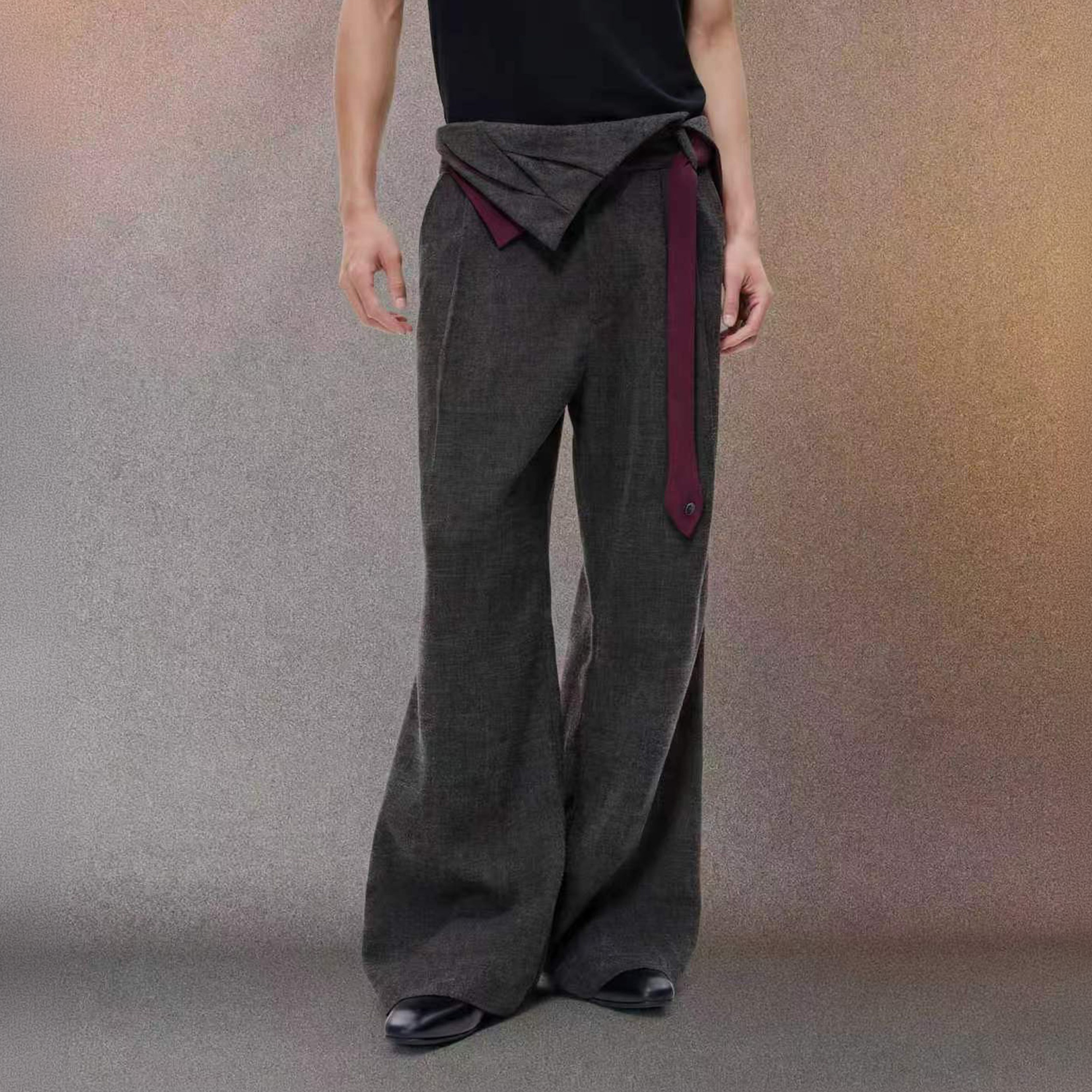 ALVNG AR ANTS Detachable Contrast Waist Tie Pleated Trousers