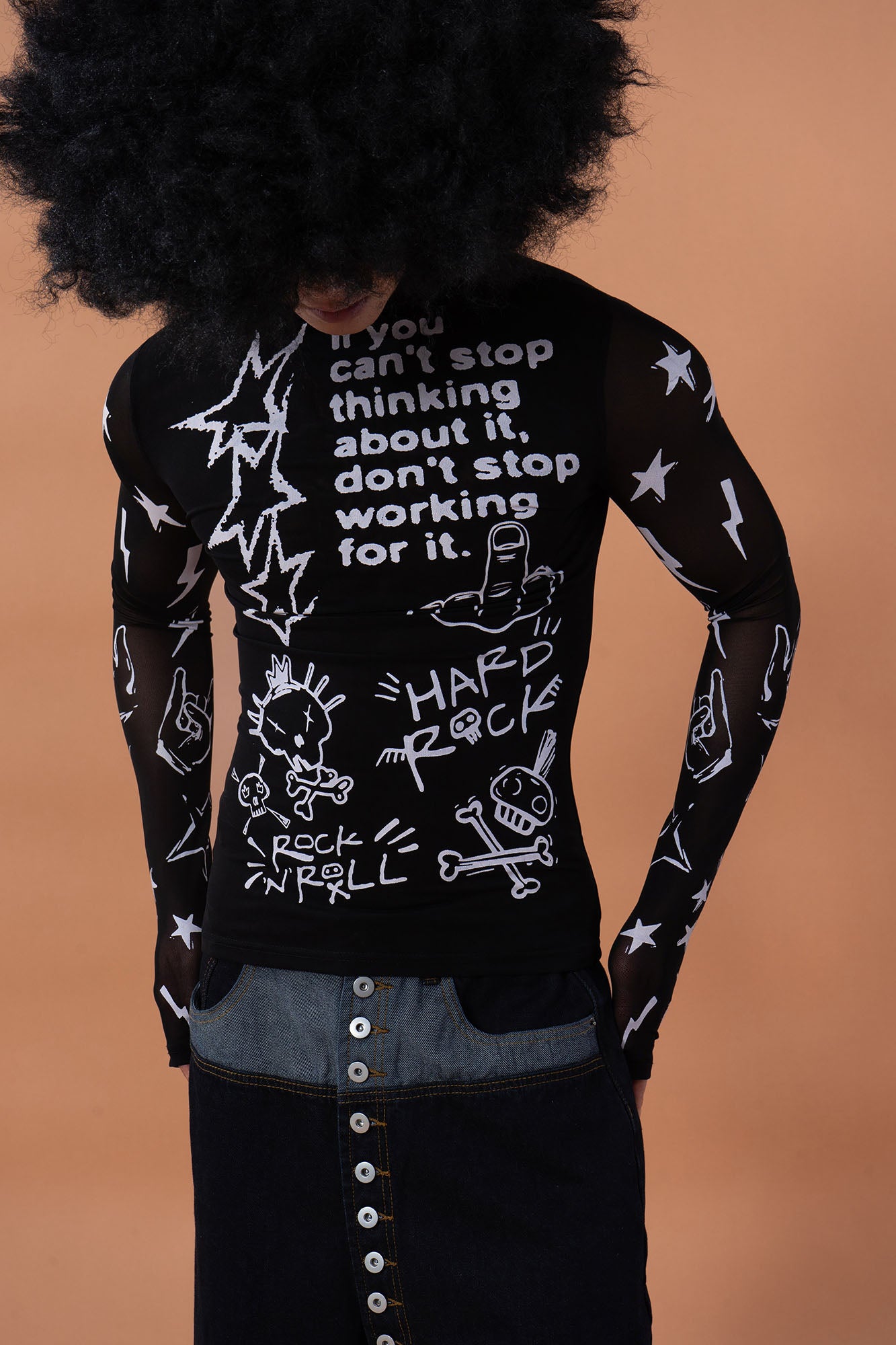 CLP Full-Print Graffiti Mesh Long-Sleeve Tee, premium urban and streetwear designers apparel on PROJECTISR.com, CLP