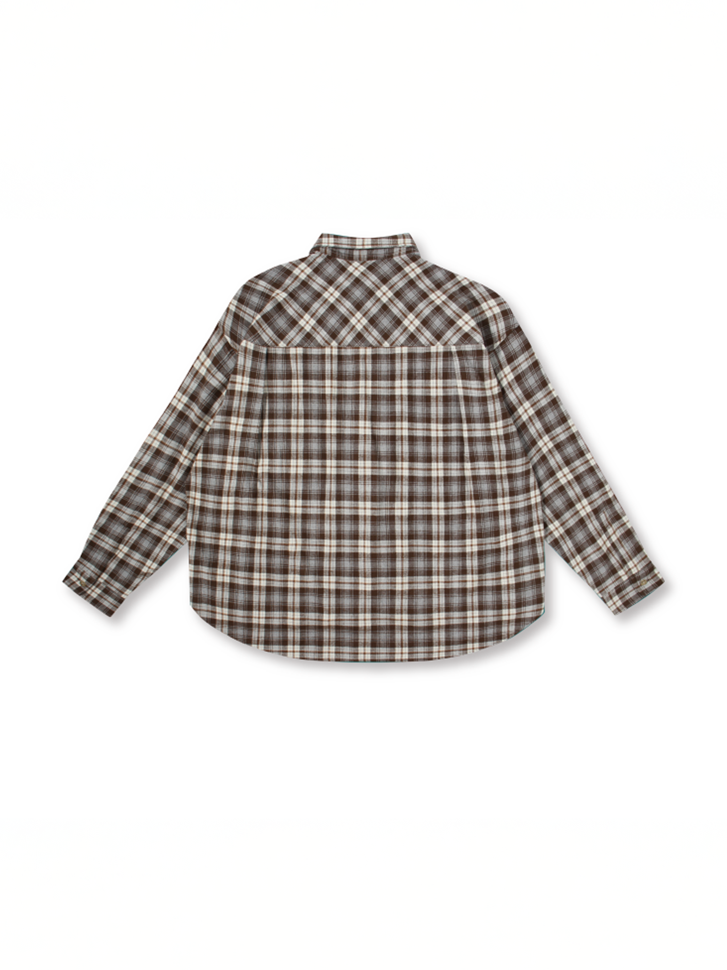 UNLIMITED MOTE Plaid Oversized Half-Open Collar Shirt Brown, premium urban and streetwear designers apparel on PROJECTISR.com, UNLIMITED MOTE