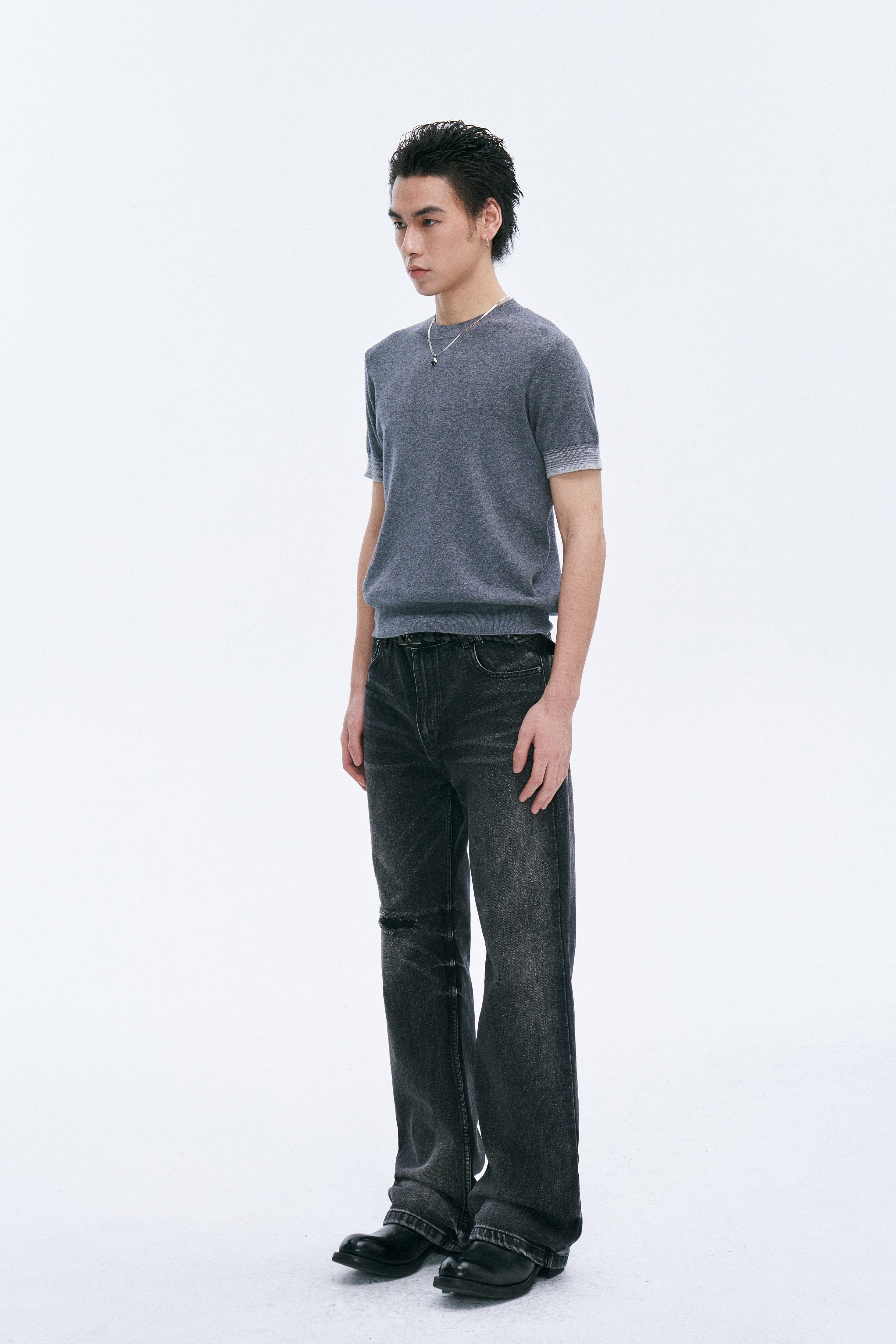CATSSTAC Whisker Washed Frayed Straight-Leg Jeans, premium urban and streetwear designers apparel on PROJECTISR.com, CATSSTAC