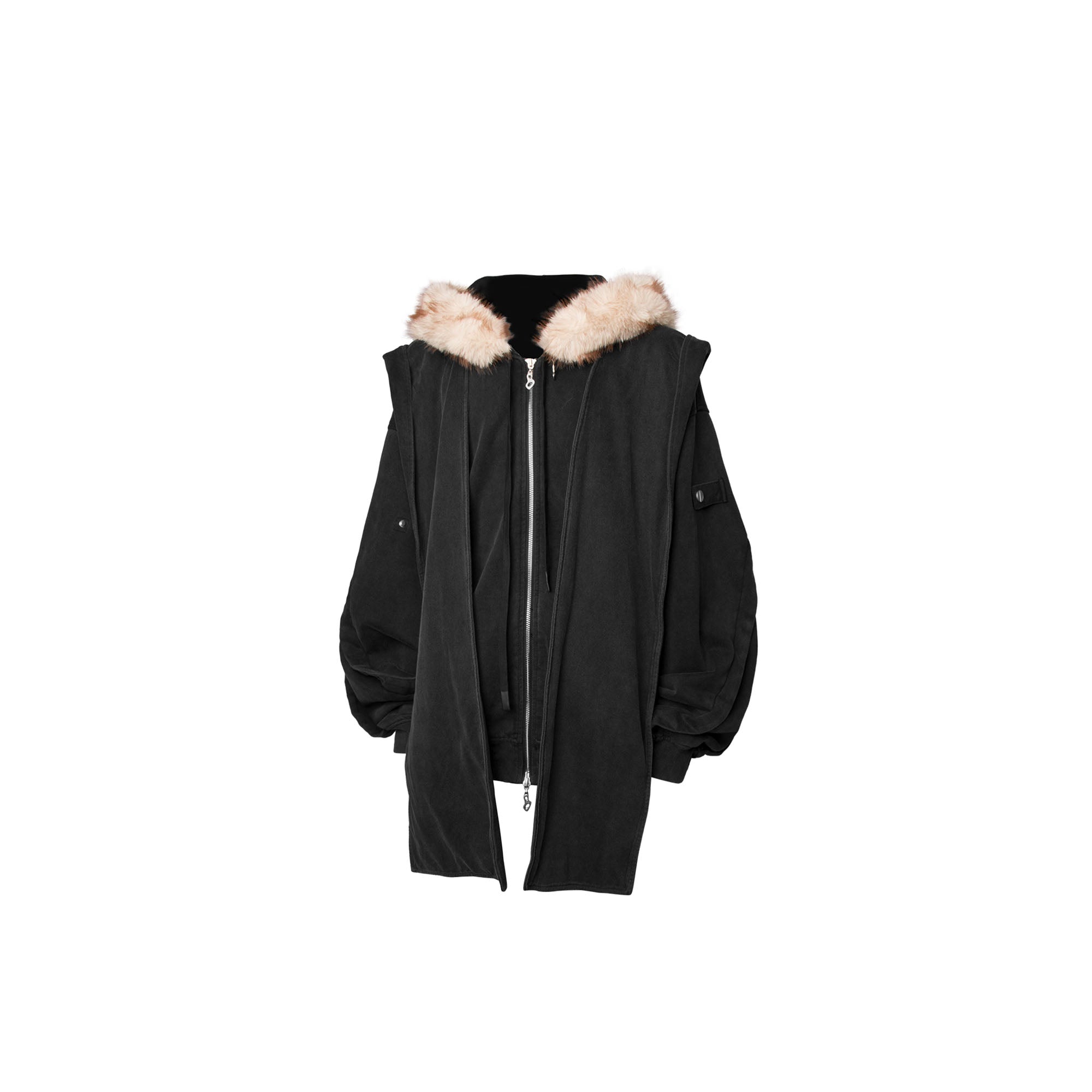 RELABEL Detachable Faux Fur Hood Jacket Black