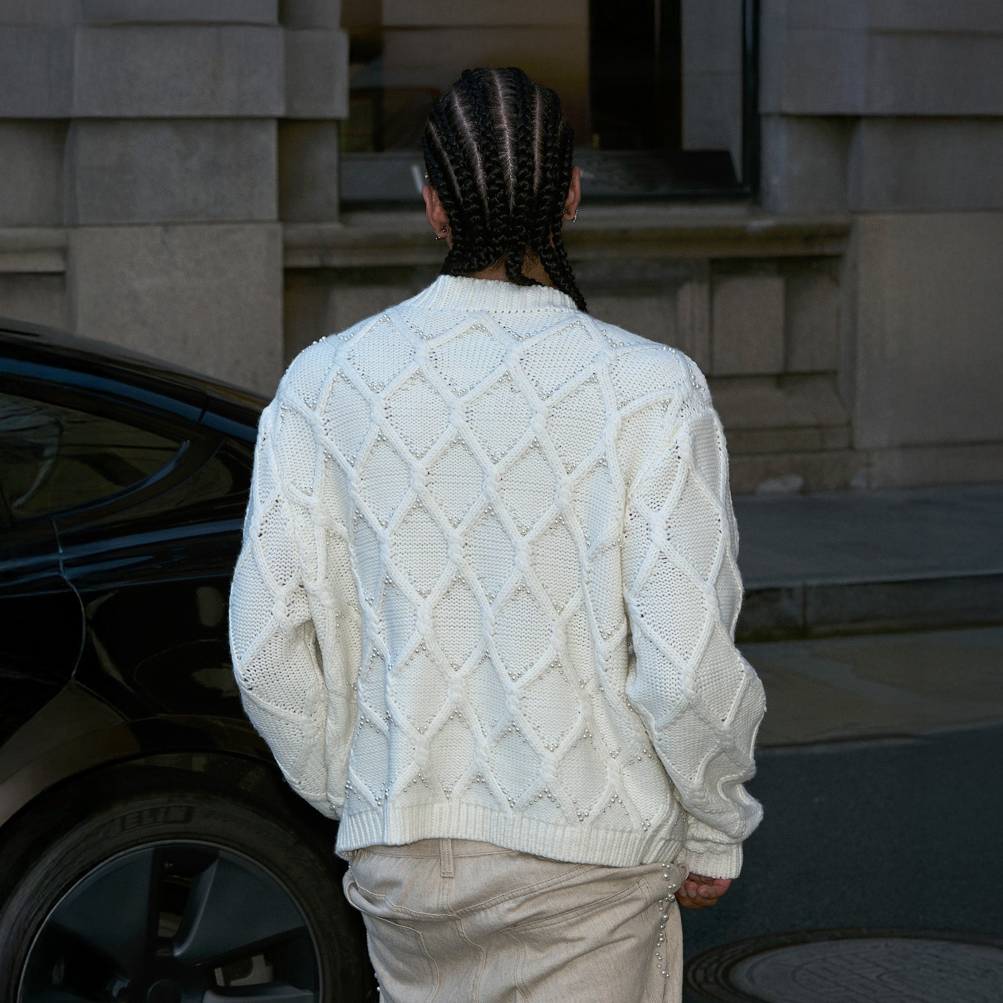 STEEPC Lattice Pearl-Stitched Wool-Blend Cardigan