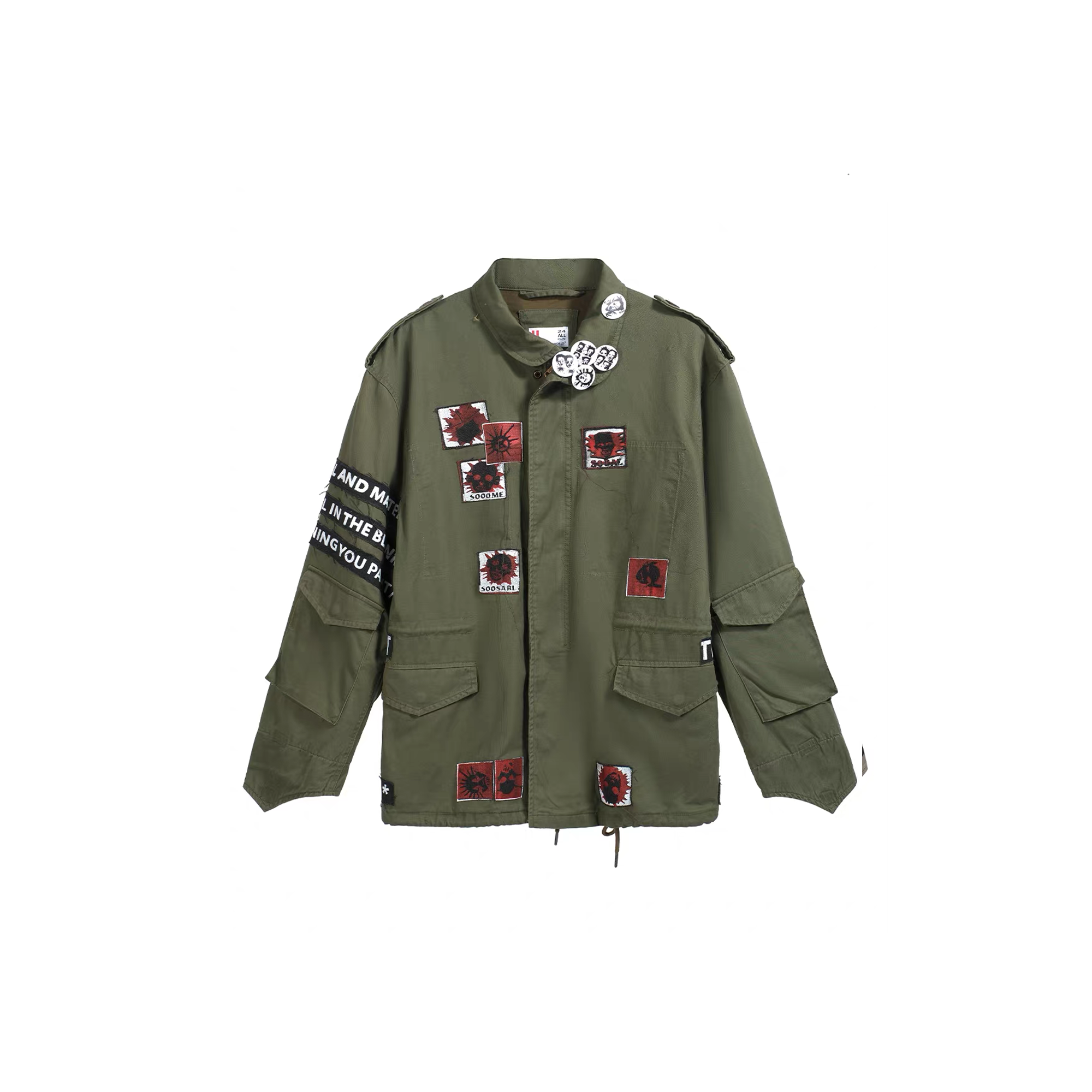 NOTHINGNESS WORLD Slogan Patchwork Multi-Pocket Utility Jacket, premium urban and streetwear designers apparel on PROJECTISR.com, NOTHINGNESS WORLD