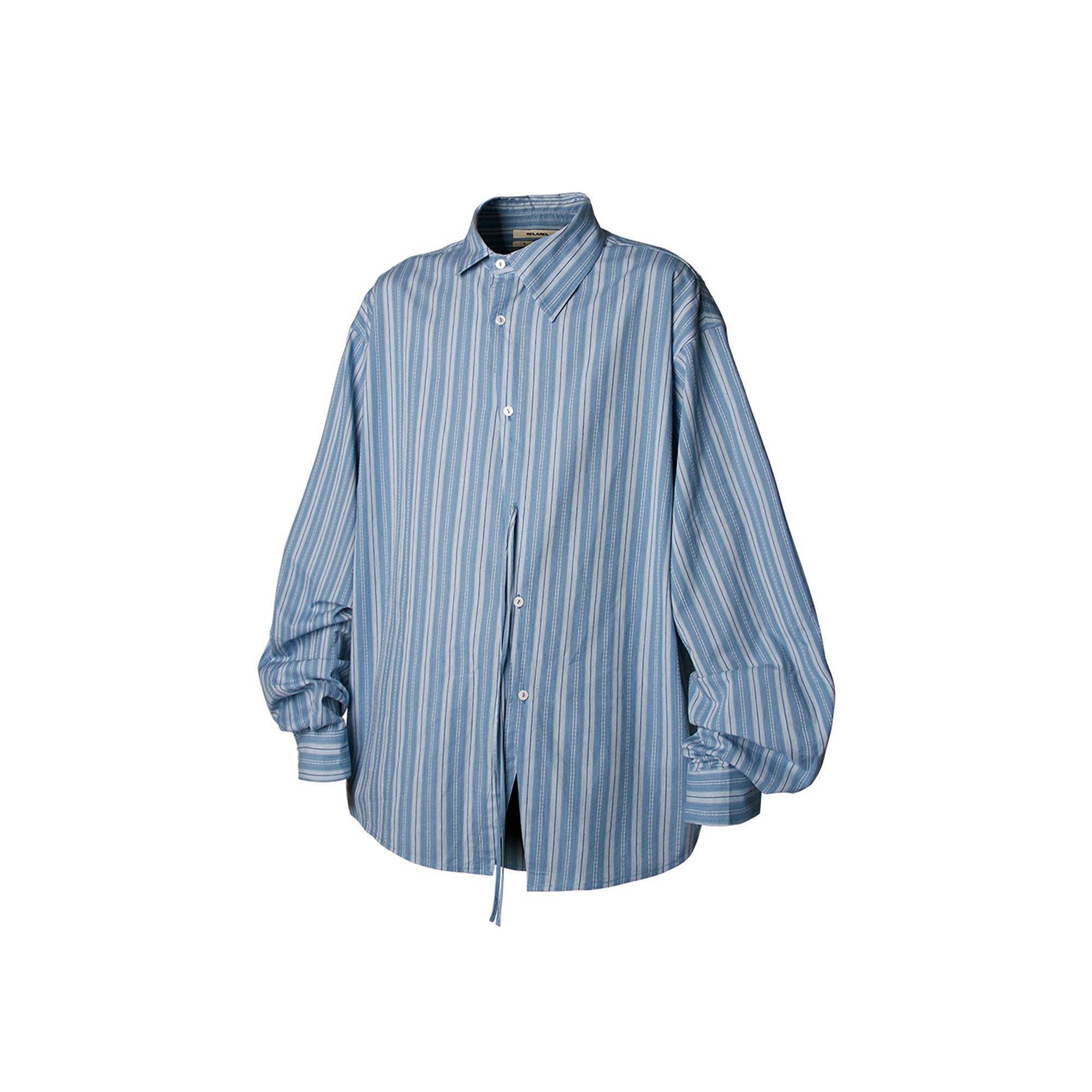 RELABEL Stripe Button-Up Oversized Shirt Blue, premium urban and streetwear designers apparel on PROJECTISR.com, RELABEL