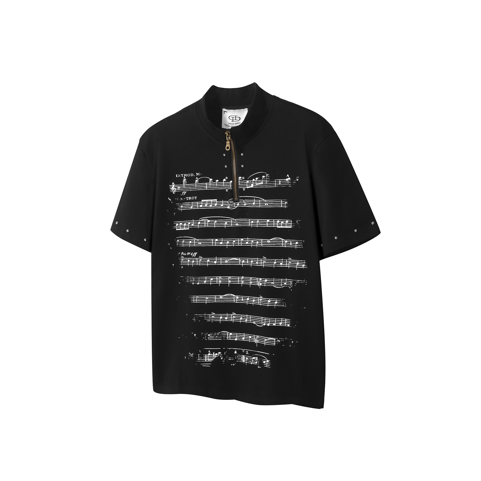 DREAM BAND Punk Note Graphic Stand-Collar Fitted T-Shirt