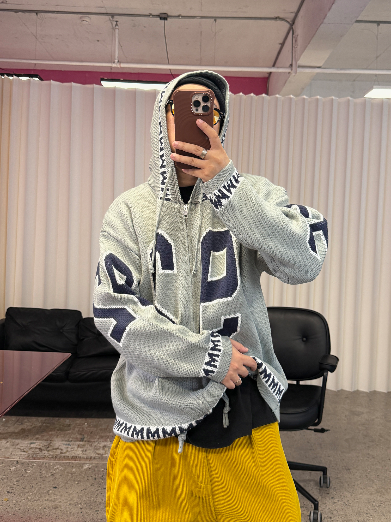 ME DA IGUAL Number-Jacquard Knit Zip Hoodie