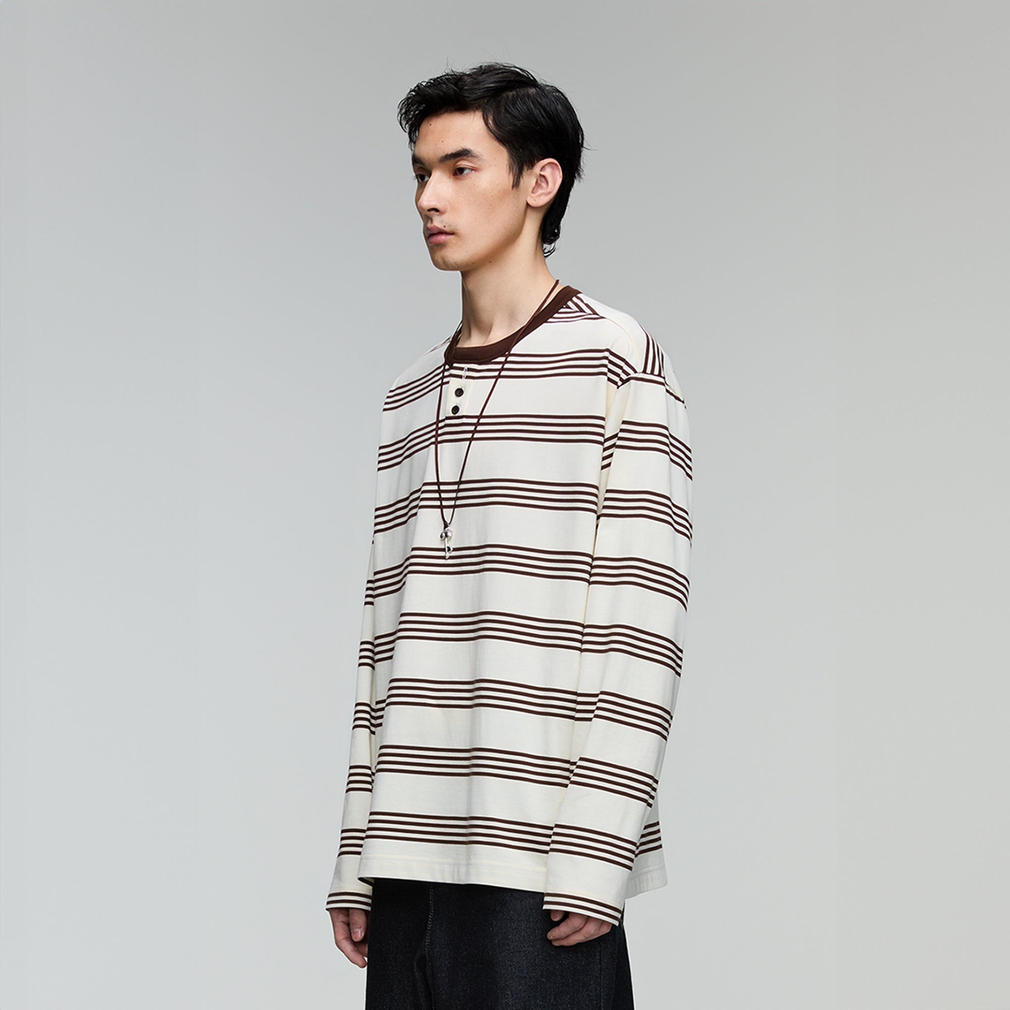 OPICLOTH Striped Henley Long-Sleeve Tee