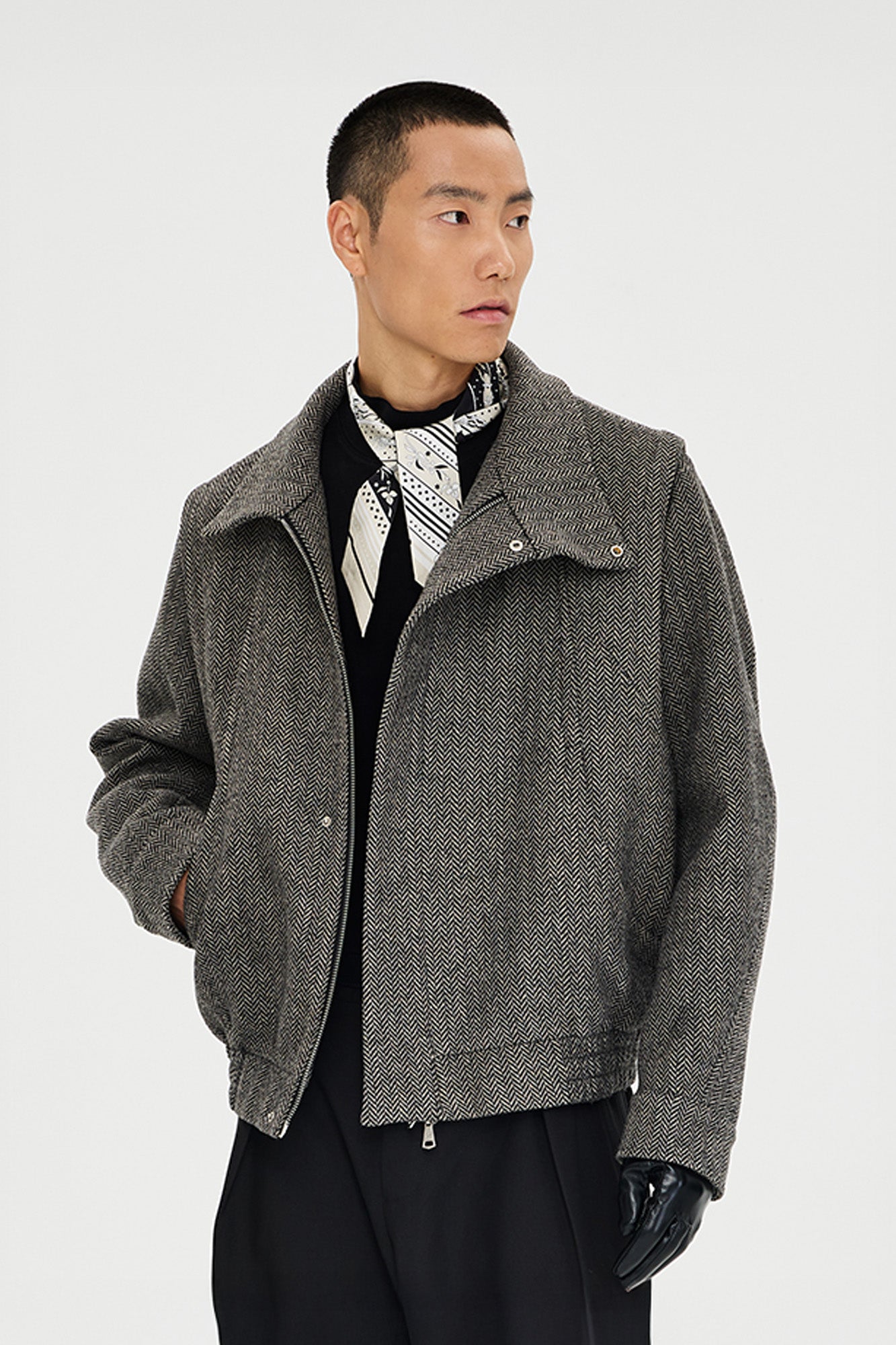 CATSSTAC Herringbone Wool-Blend  Stand Collar Jacket, premium urban and streetwear designers apparel on PROJECTISR.com, CATSSTAC