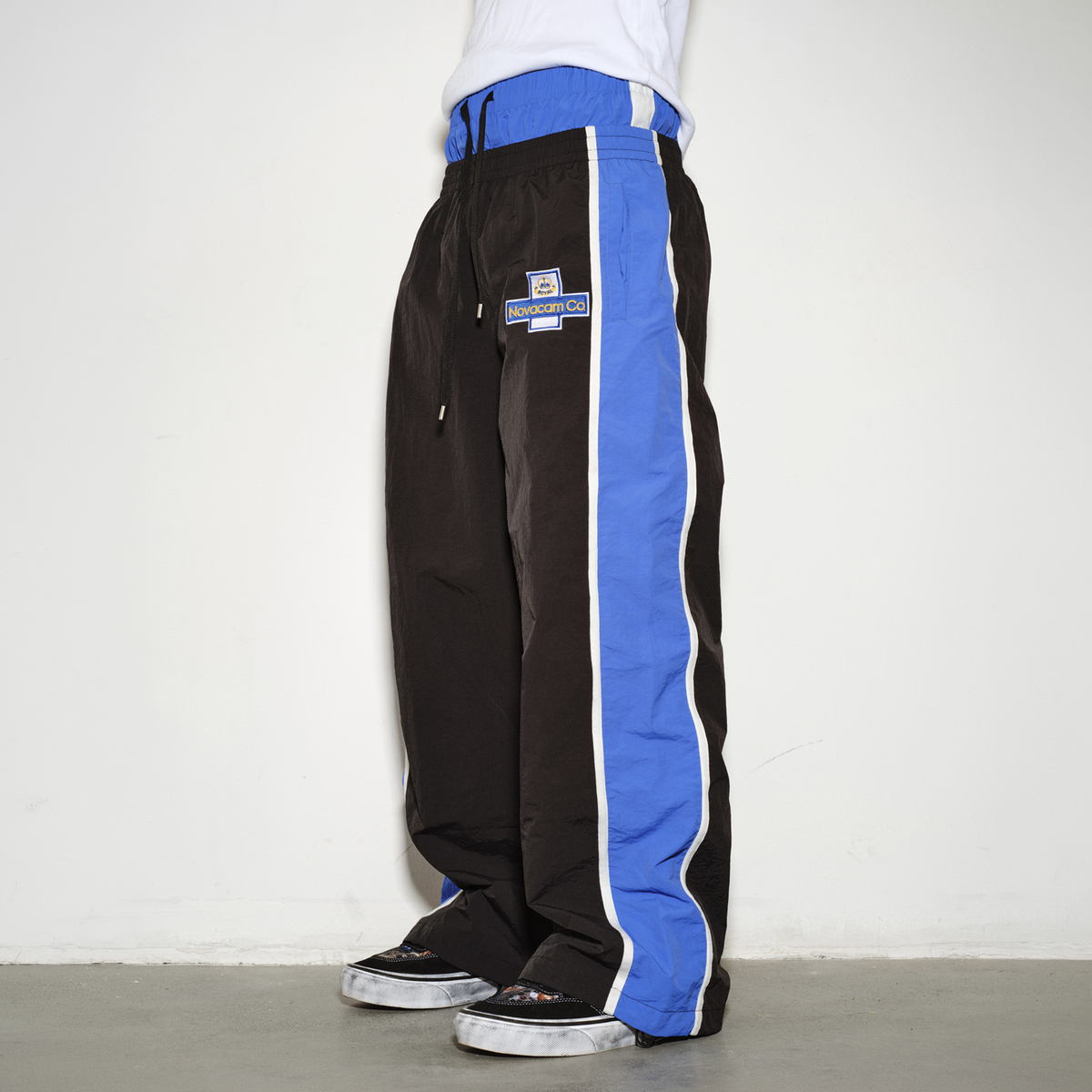 NOVACAM Retro Contrast Double-Waist Nylon Cargo Pants