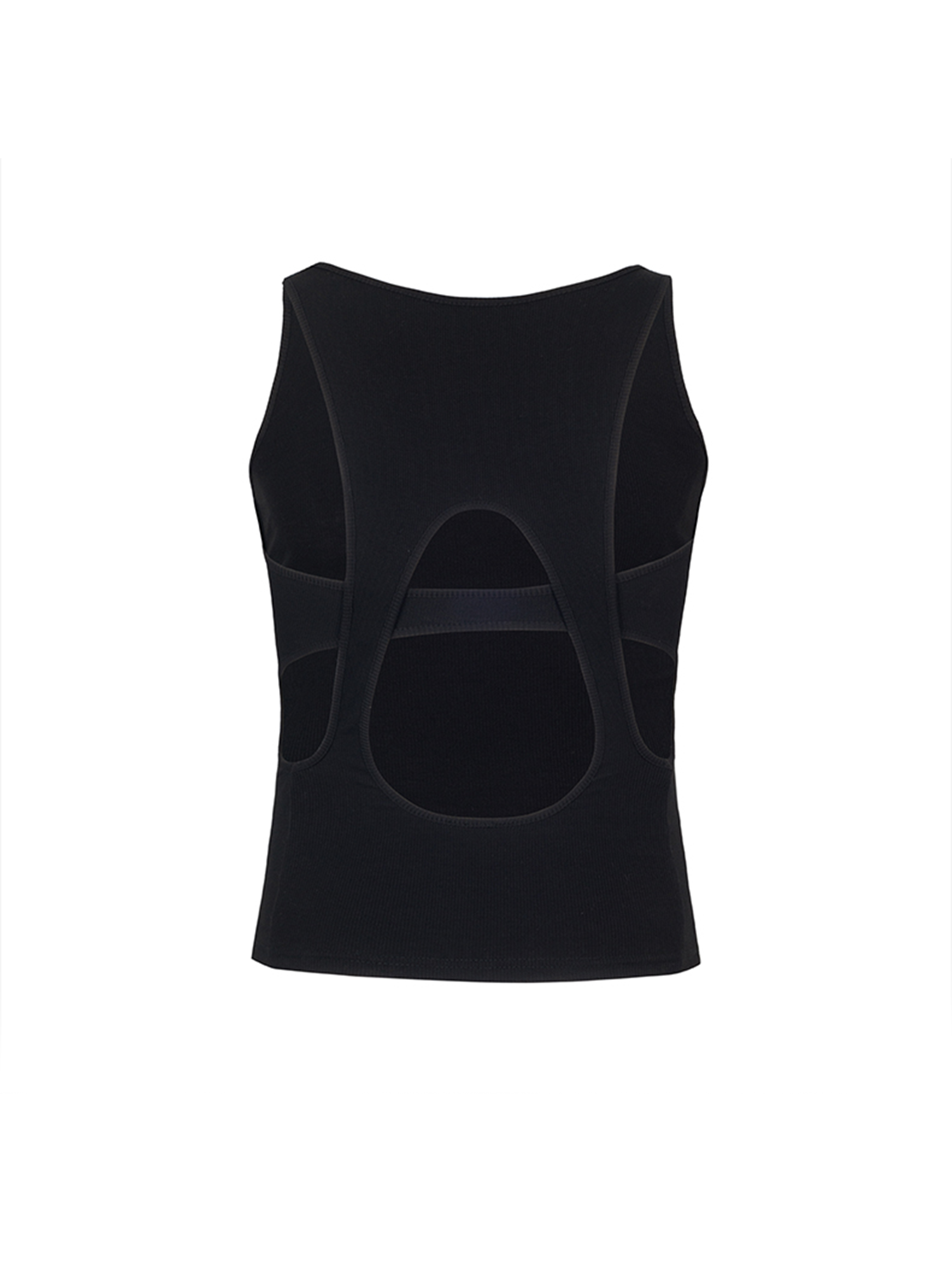 TUIMU Back Cut-Out Ribbed Tank Top Black