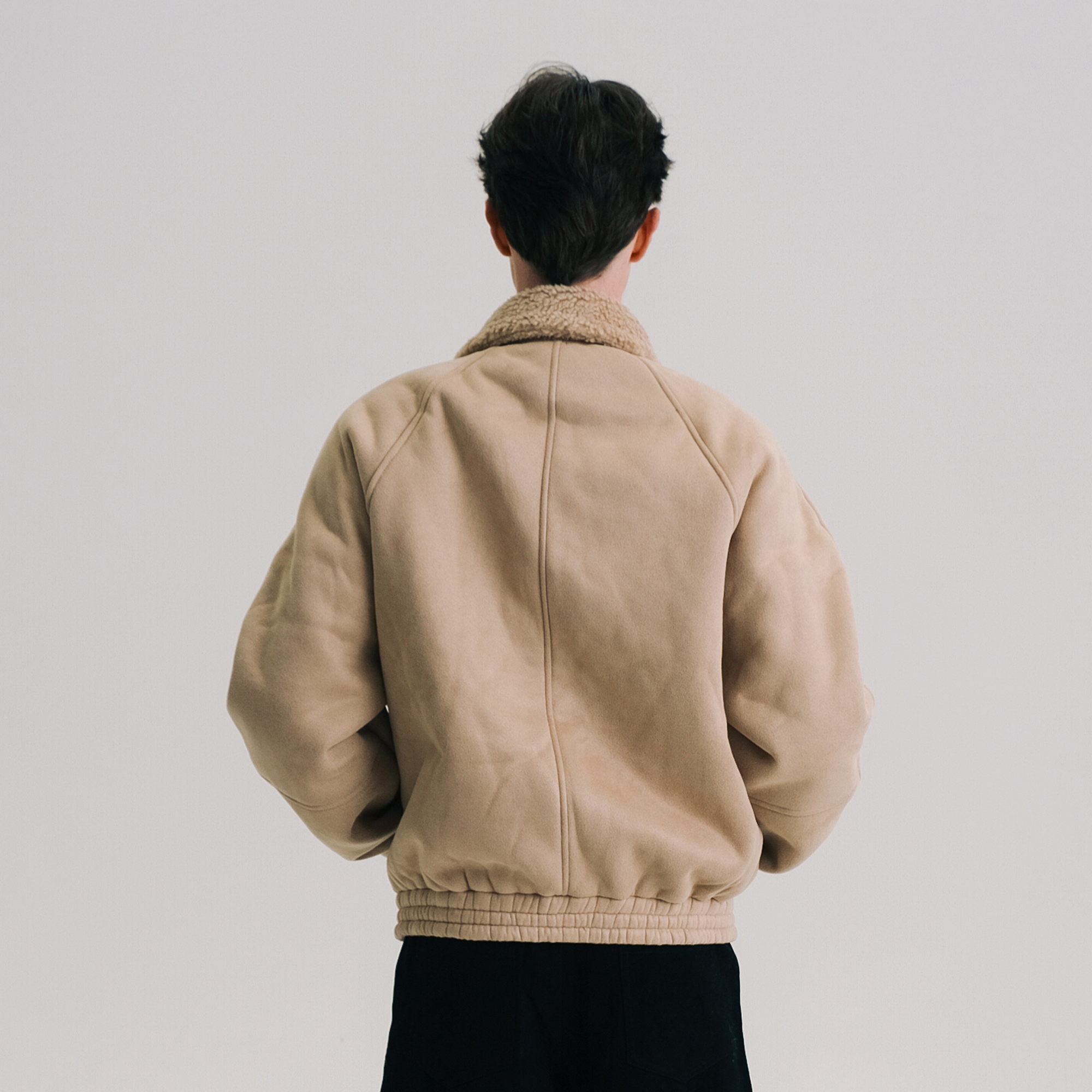 WIID Faux Suede Shearling-Collared Bomber Jacket