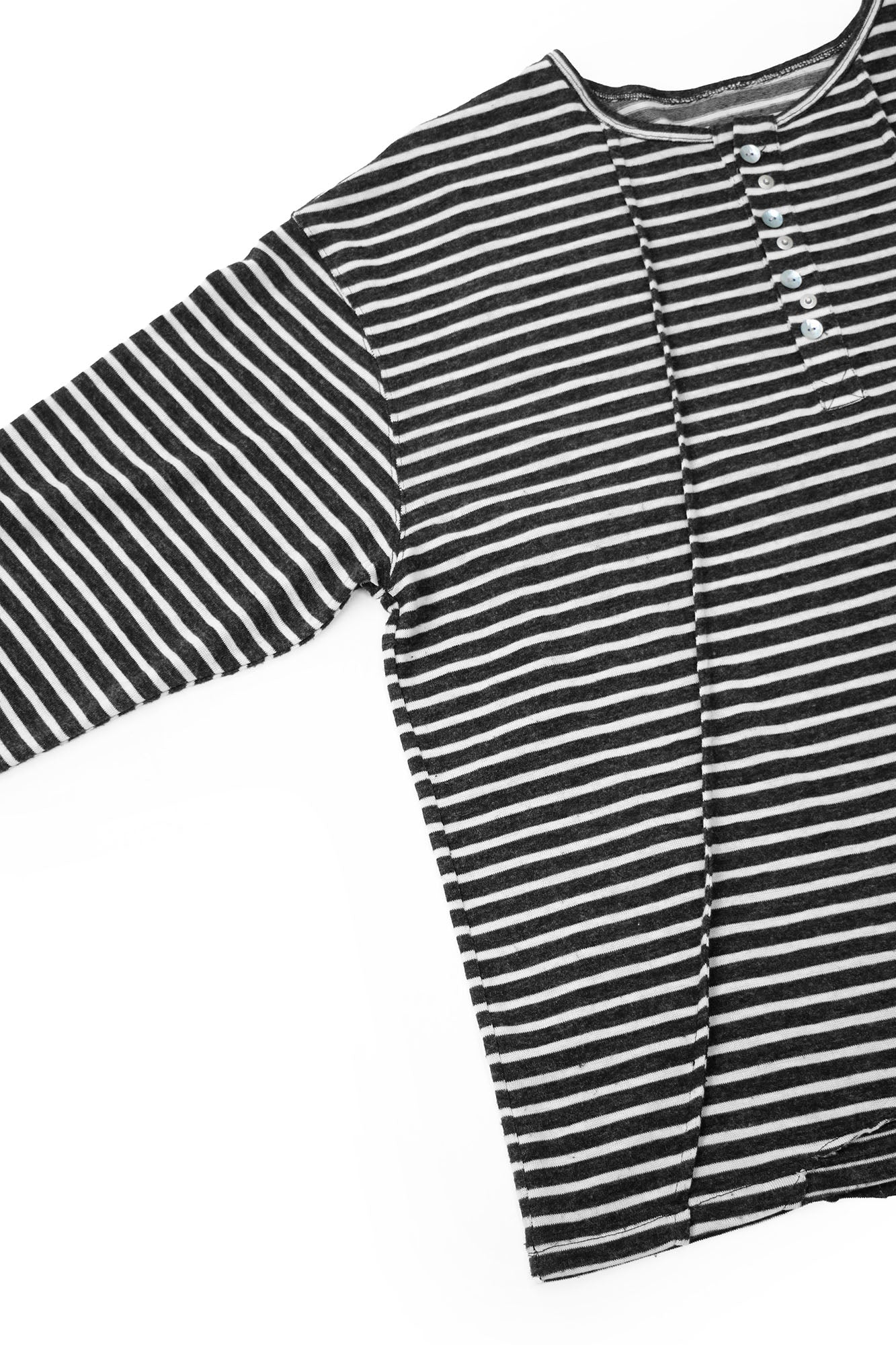 RELABEL Striped Pleated Henley Long-Sleeve Tee, premium urban and streetwear designers apparel on PROJECTISR.com, RELABEL