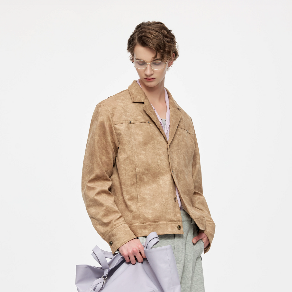 TIWILLTANG Washed Suede-Effect Oversized Jacket