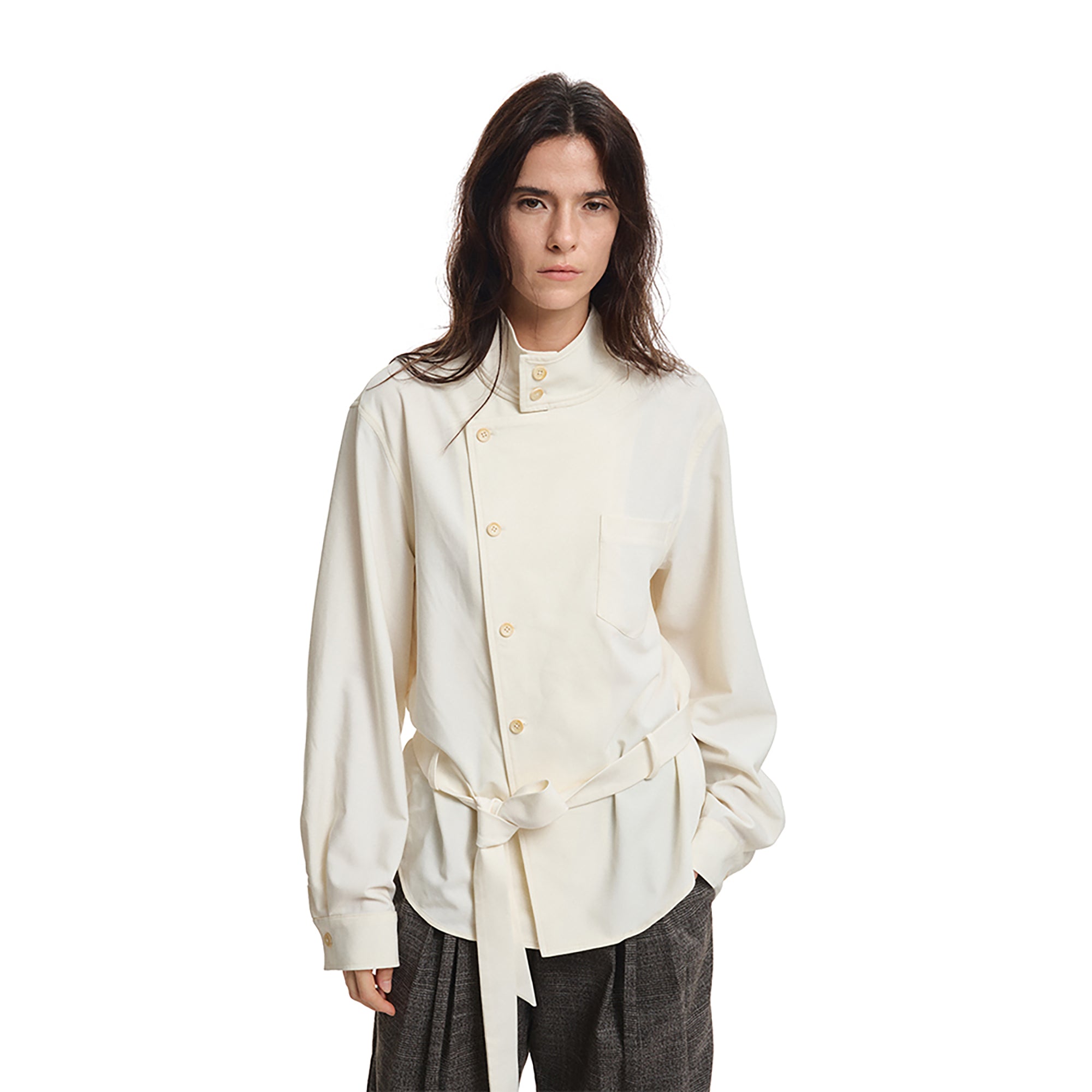 KREATE Stand Collar Wrap Tie Shirt