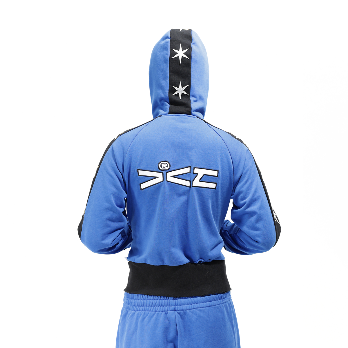 VANGUARDIA Contrast Star Graphic Slim Cropped Hooded Jacket