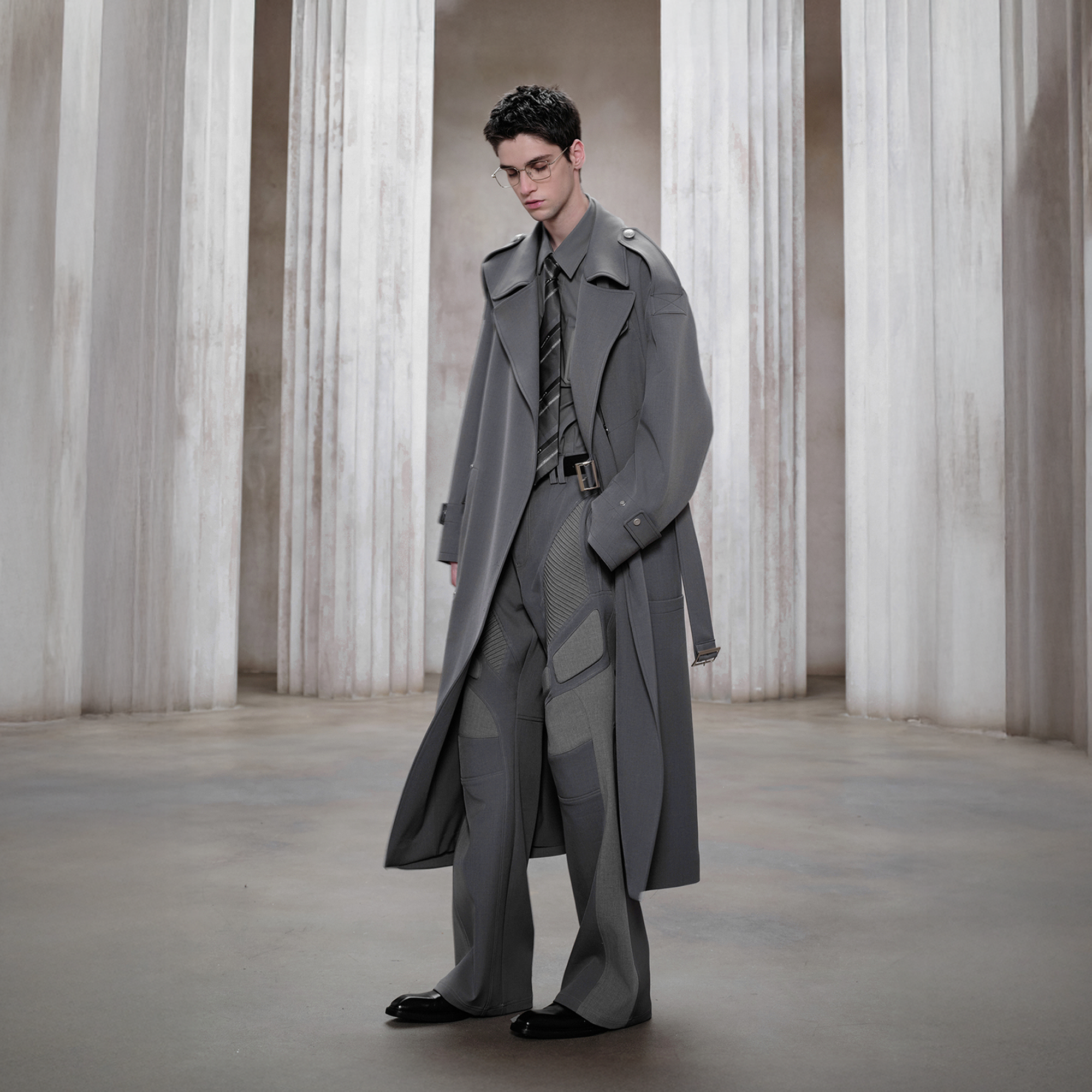 FACEONLAB Essential Military Trench Coat Gray