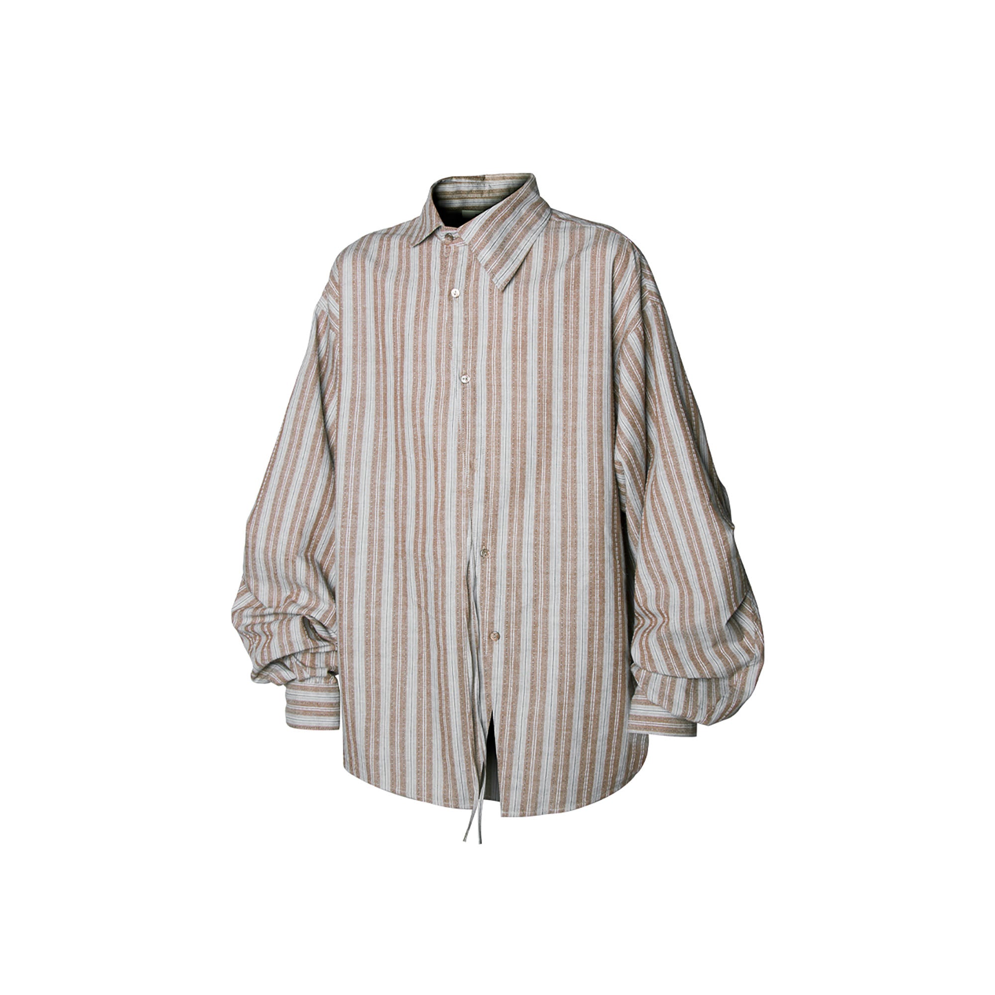 RELABEL Stripe Button-Up Oversized Shirt Brown, premium urban and streetwear designers apparel on PROJECTISR.com, RELABEL
