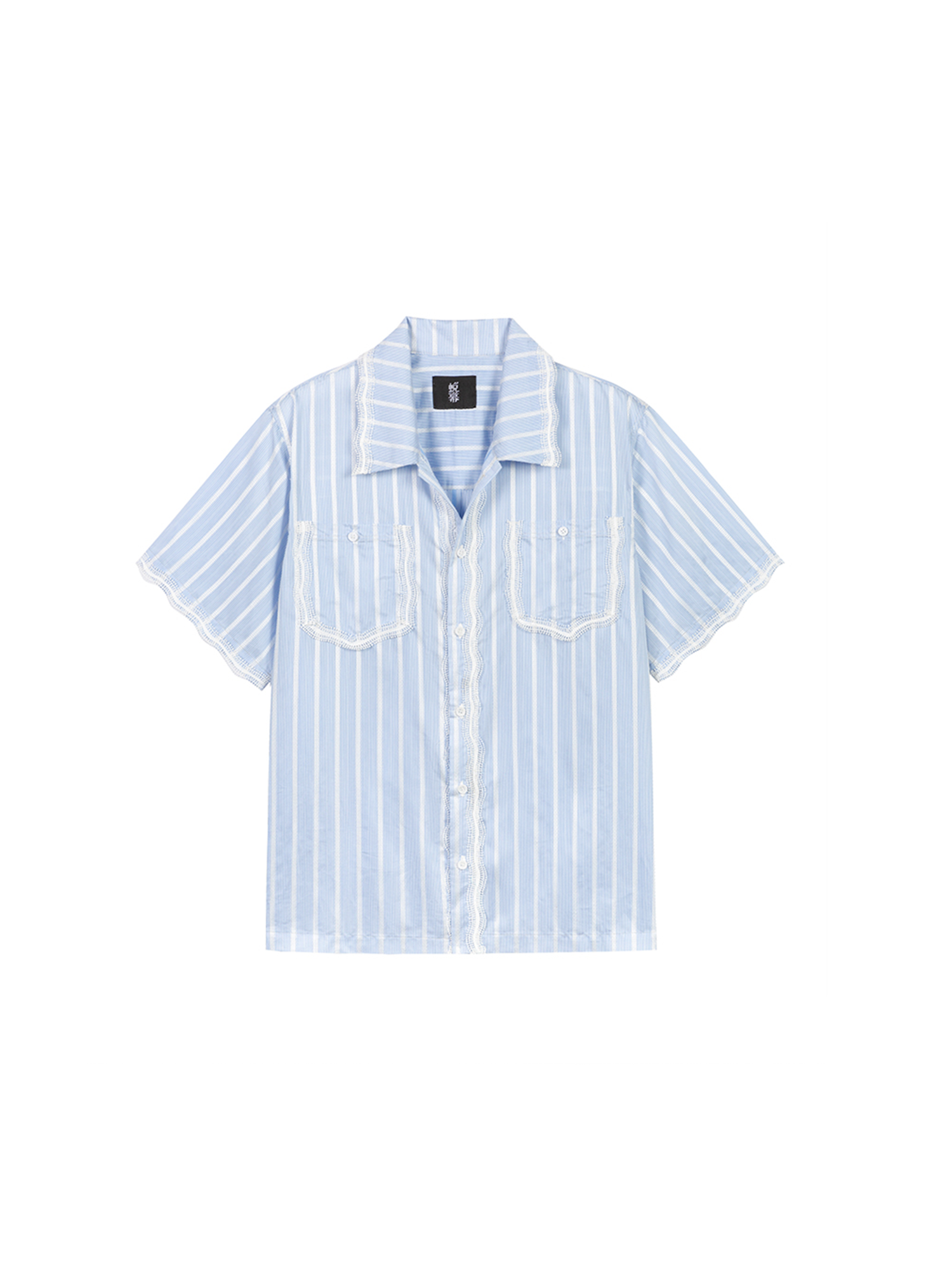 TUIMU Lace-Trim Striped Shirt