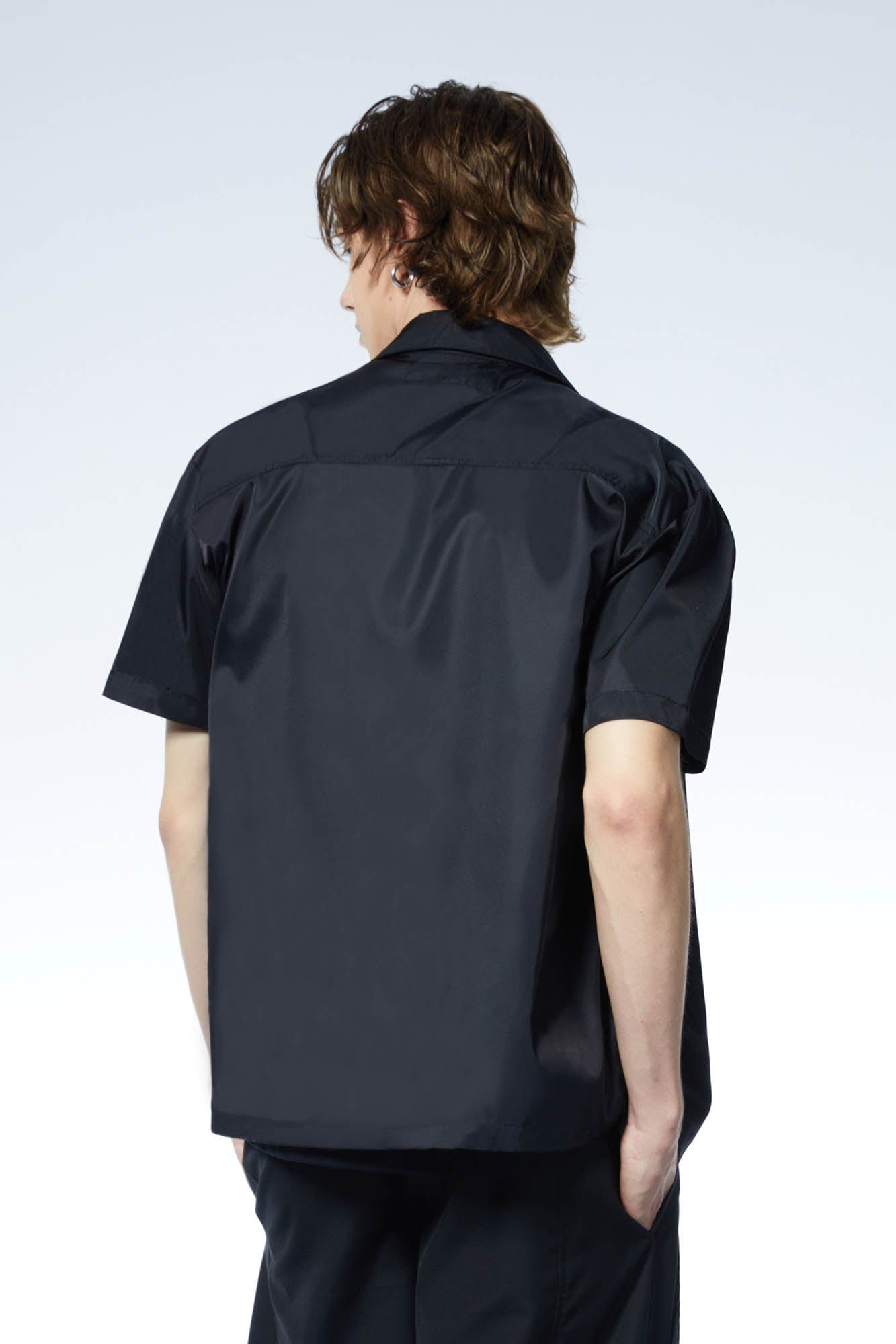 LOSTNFOUND Asymmetrical Zip Glossy Half-Sleeve Shirt