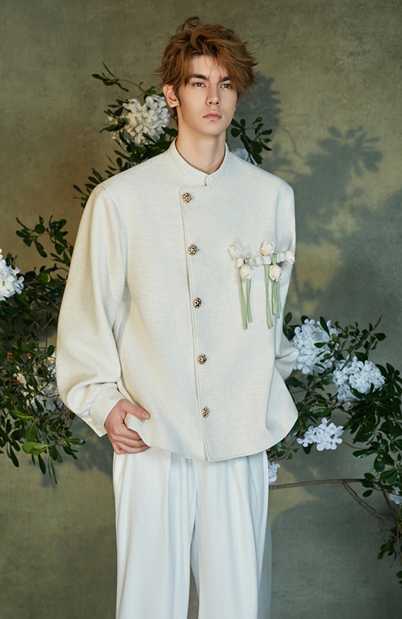 JIECHI Asym Placket Floral Embellished Blazer