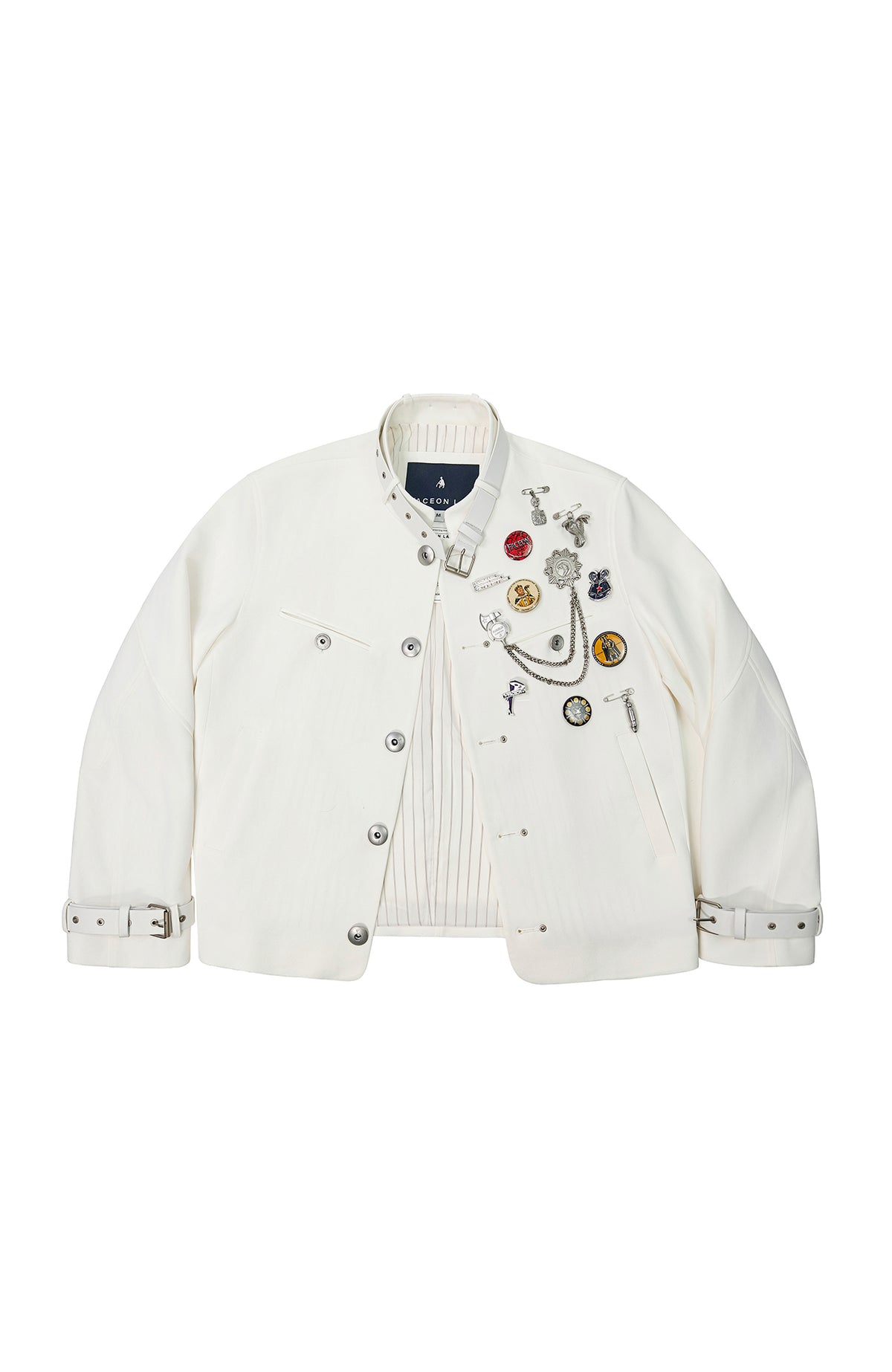 FACEONLAB Leather-Collar Medal Embellished Jacket