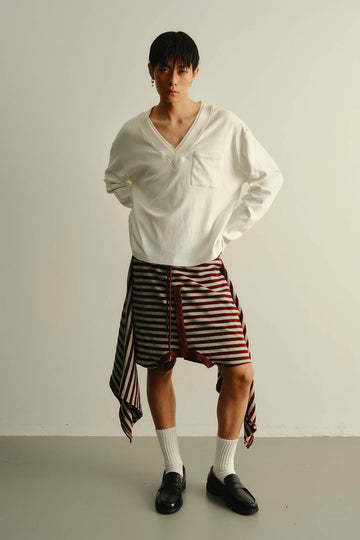 KADAKADA Sweater-Reworked Striped Knit Shorts