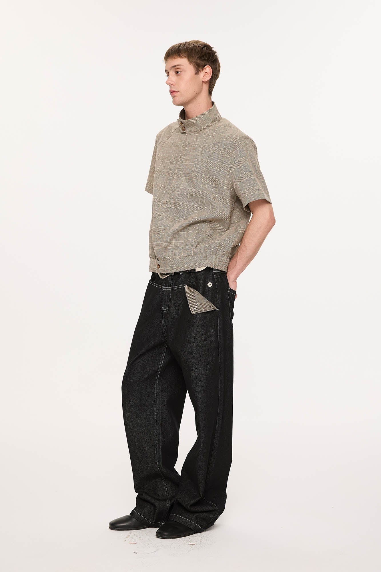 KREATE Harrington Stand-Collar Half Sleeve Shirt