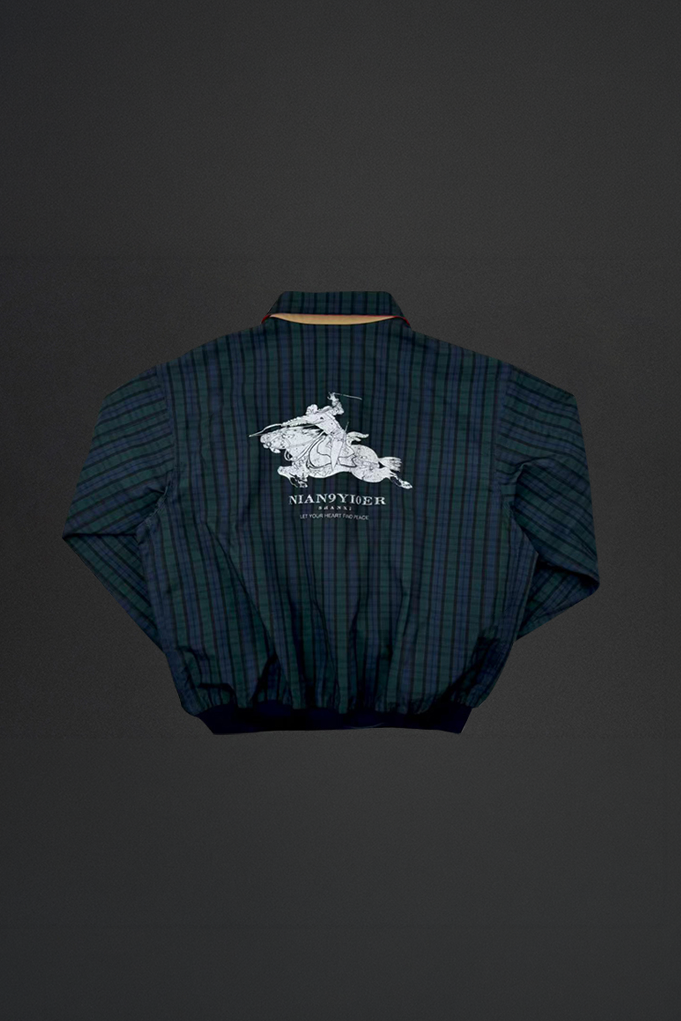 NIANJIUYIKOUER Deer Graphic Plaid Harrington Jacket, premium urban and streetwear designers apparel on PROJECTISR.com, NIANJIUYIKOUER