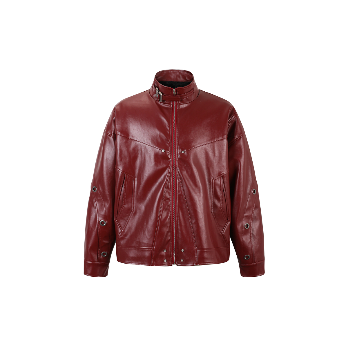 REMODUTION Faux Leather Stand-Collar Jacket