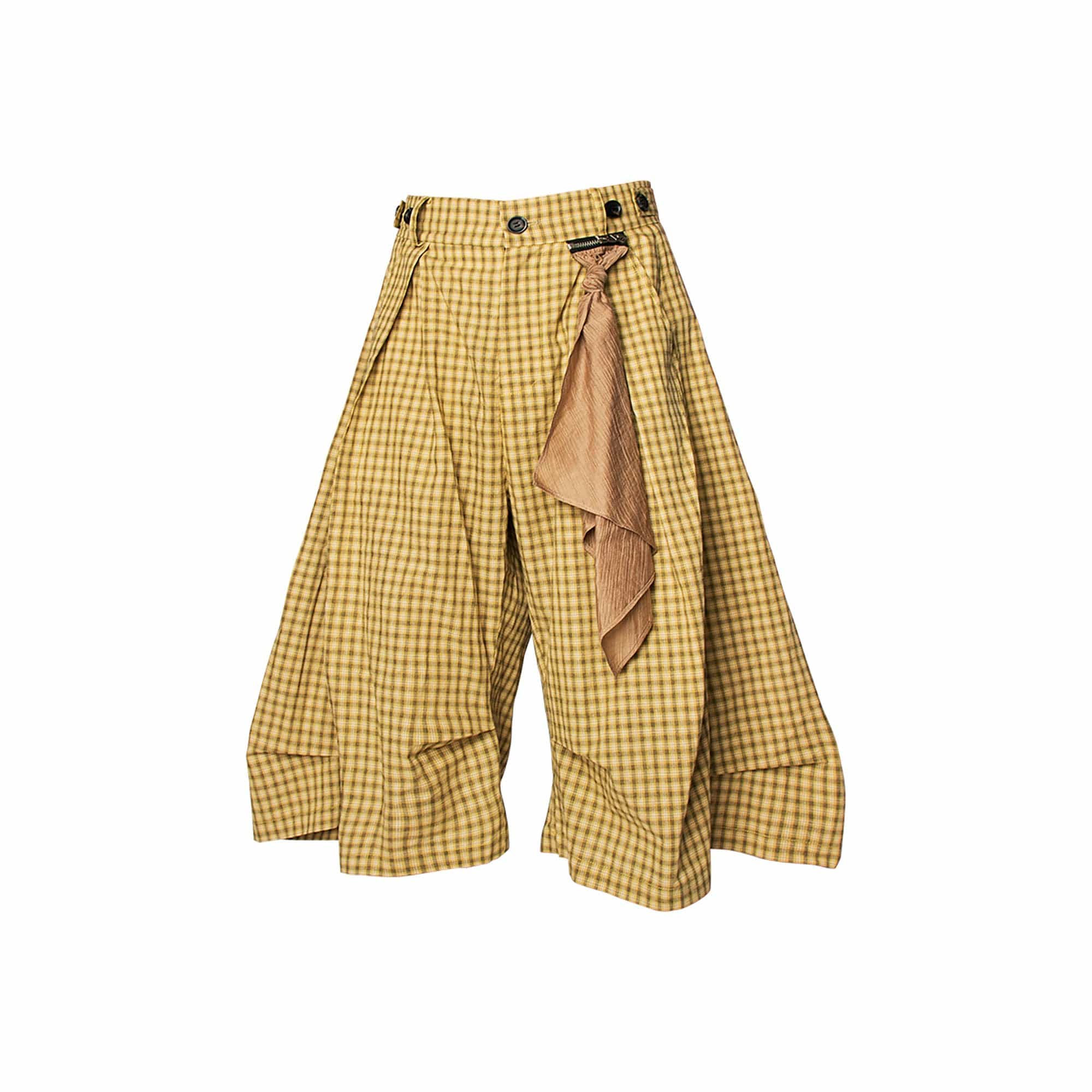 RELABEL Detachable Scarf Grid Pleated Shorts