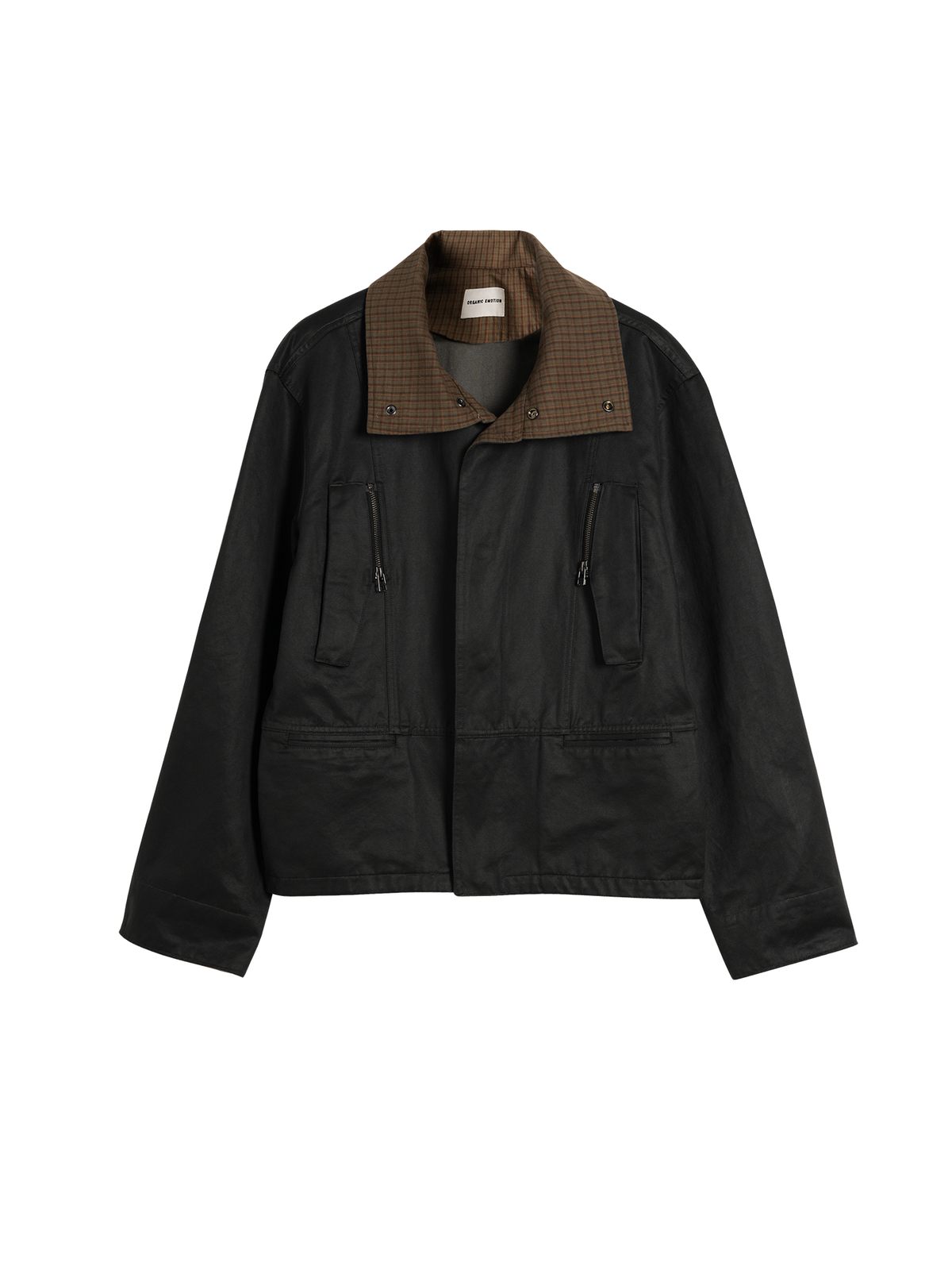 ORGANIC EMOTION Washed Retro Plaid Spliced Lapel Jacket
