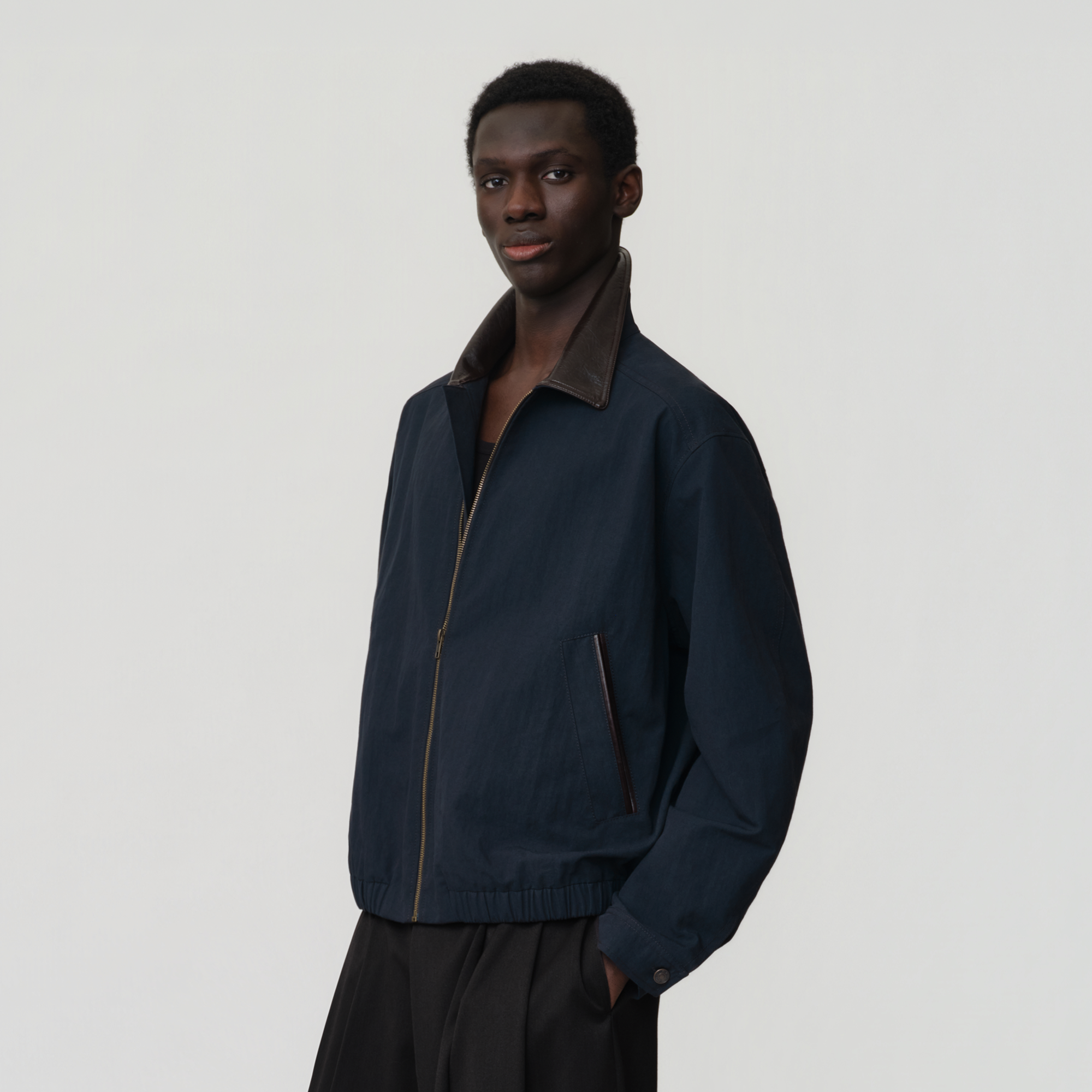 OPICLOTH Retro Contrast Leather Collar Jacket