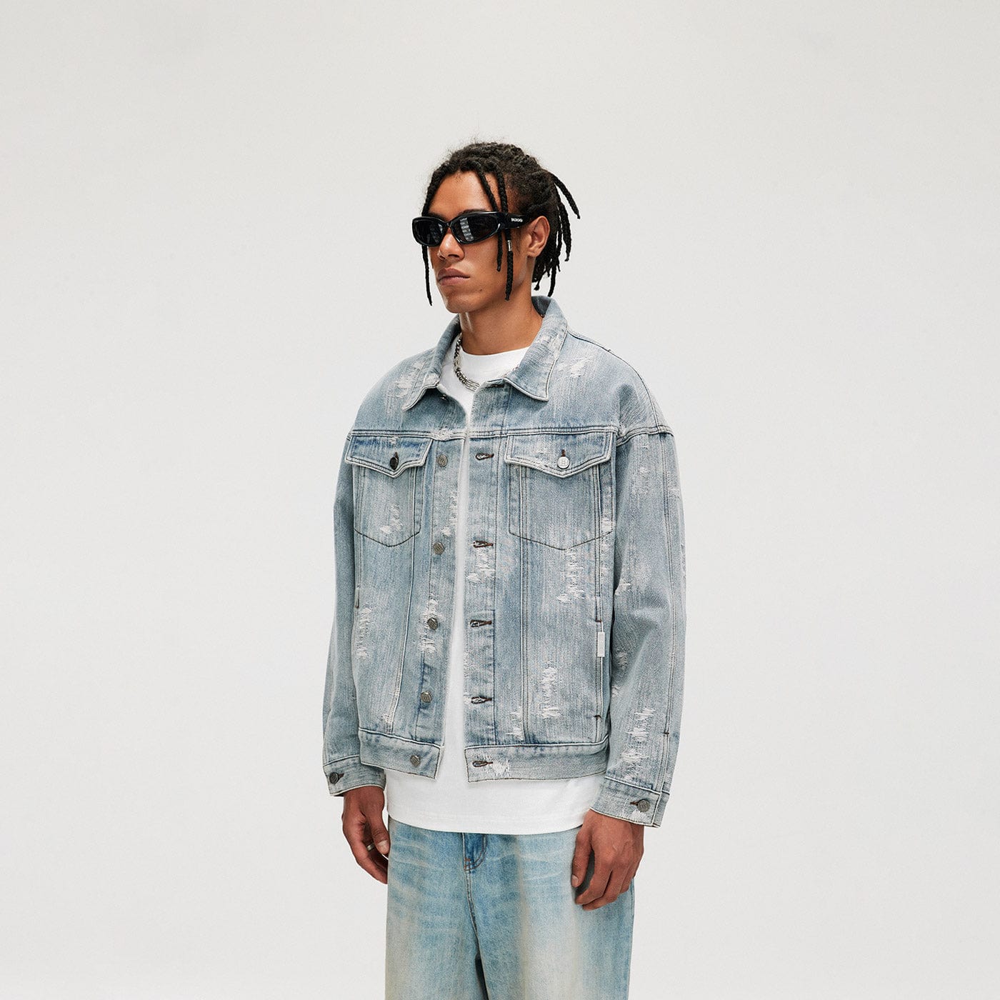 BONELESS Ripped Washed Denim Jacket, premium urban and streetwear designers apparel on PROJECTISR.com, BONELESS