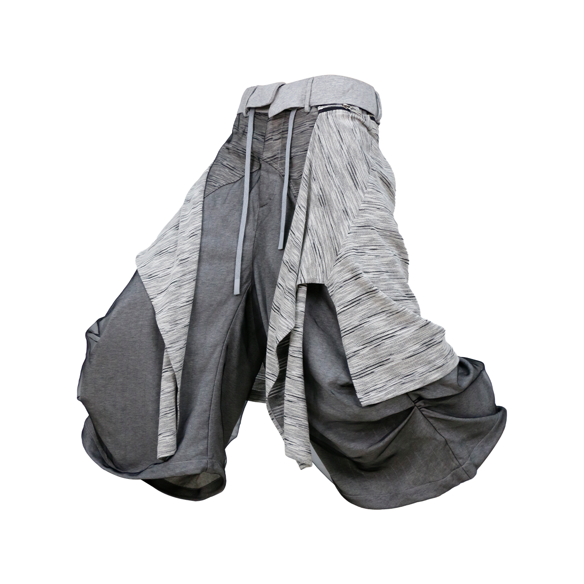 RELABEL Detachable Striped Drape Ruched Oversized Shorts Gray, premium urban and streetwear designers apparel on PROJECTISR.com, RELABEL