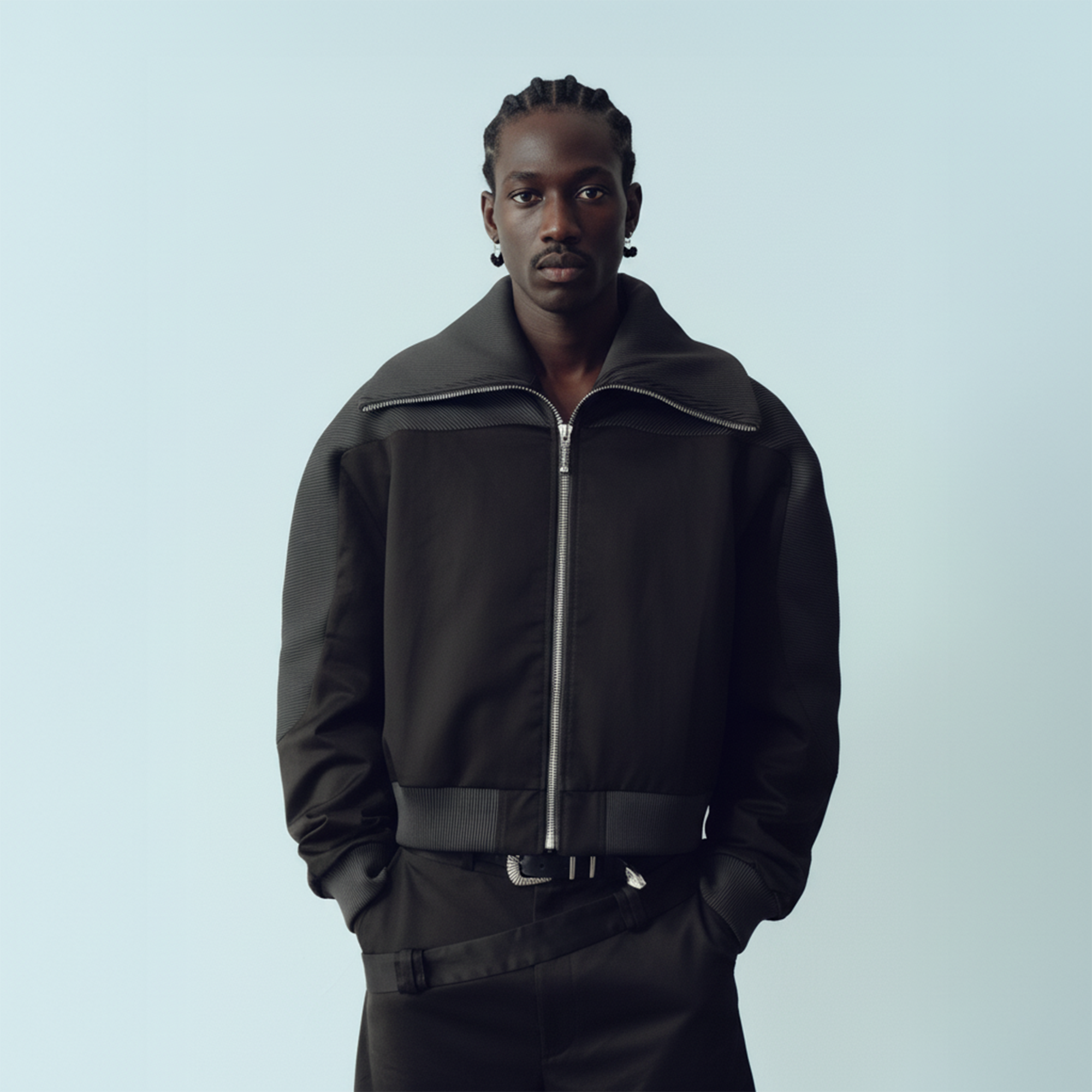 KADAKADA Rib-Spliced Stand-Collar Cropped Jacket KADAKADA Rib-Spliced Stand-Collar Cropped Jacket