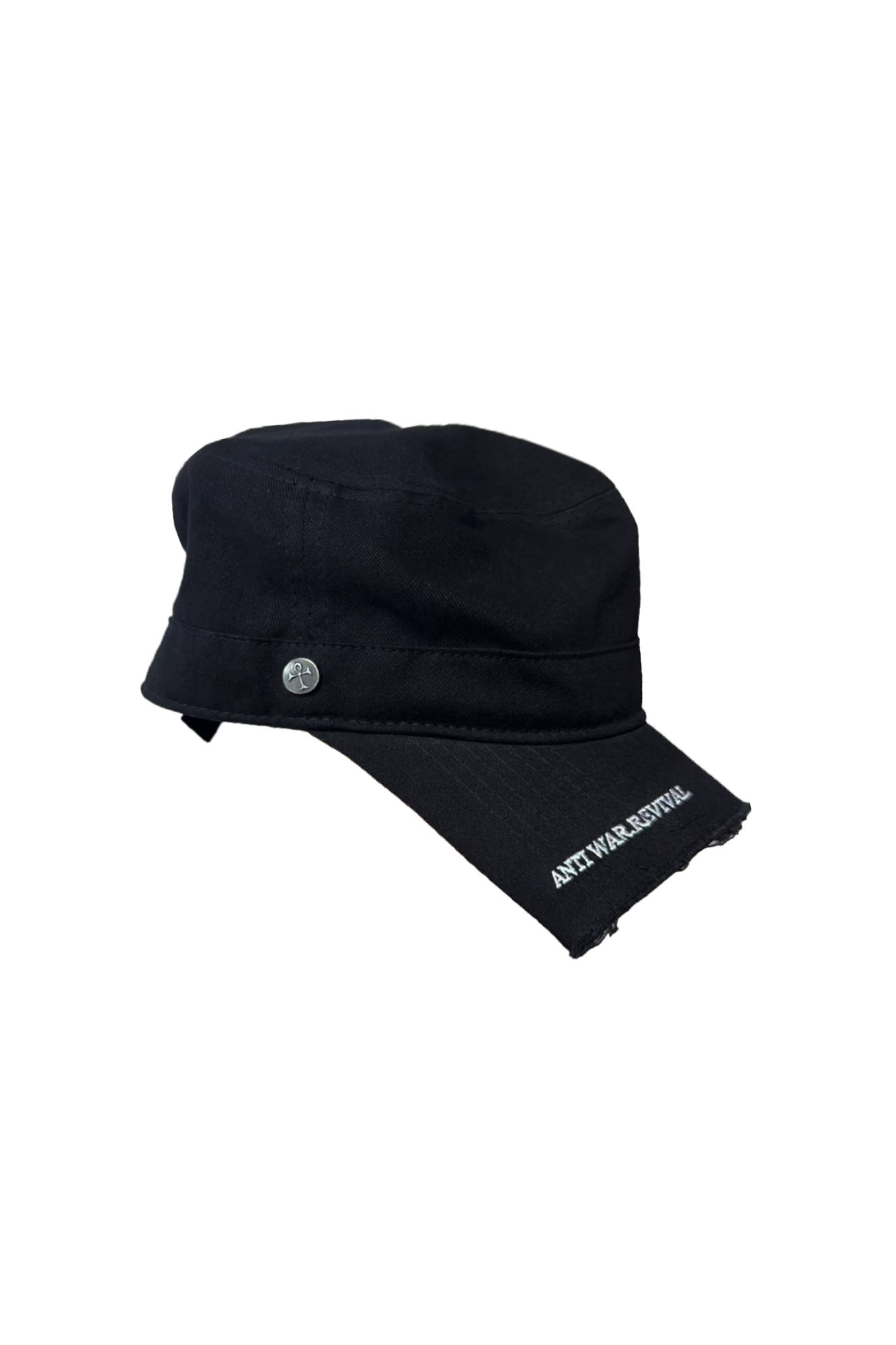 ANTI WAR REVIVAL Embroidered Cross Studded Flat-Top Cap