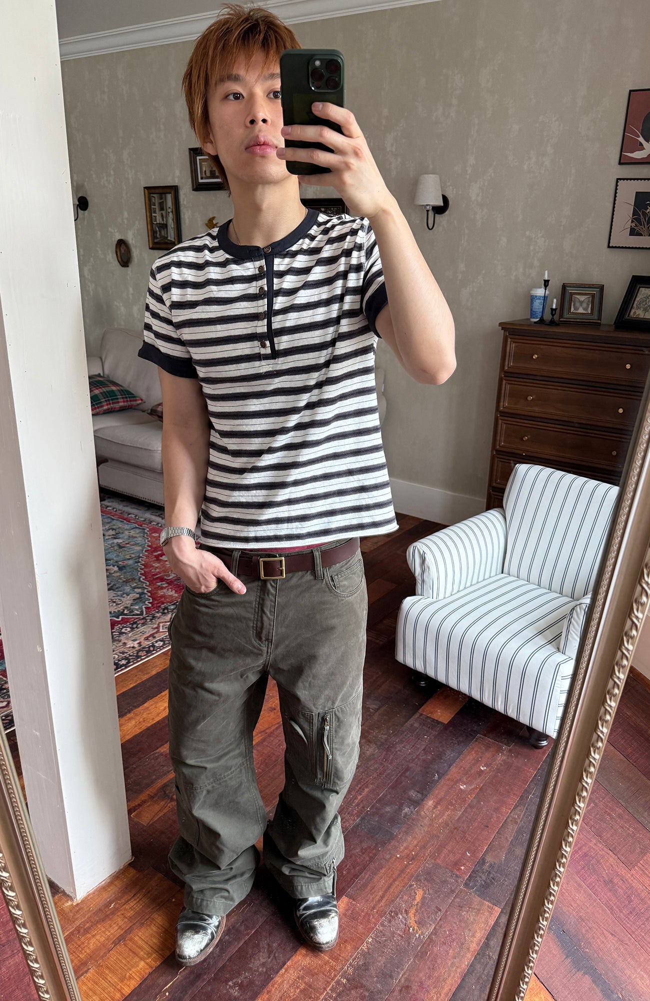 TRECLUB Stripe Henley T-Shirt