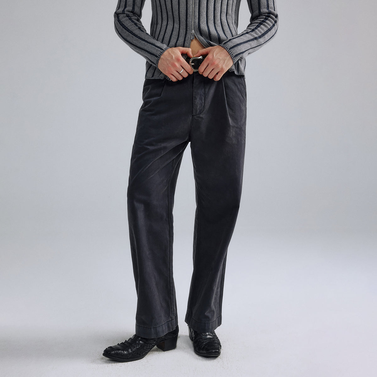 IN EXISTENCE Washed Mole-Skin Double-Pleat Trousers
