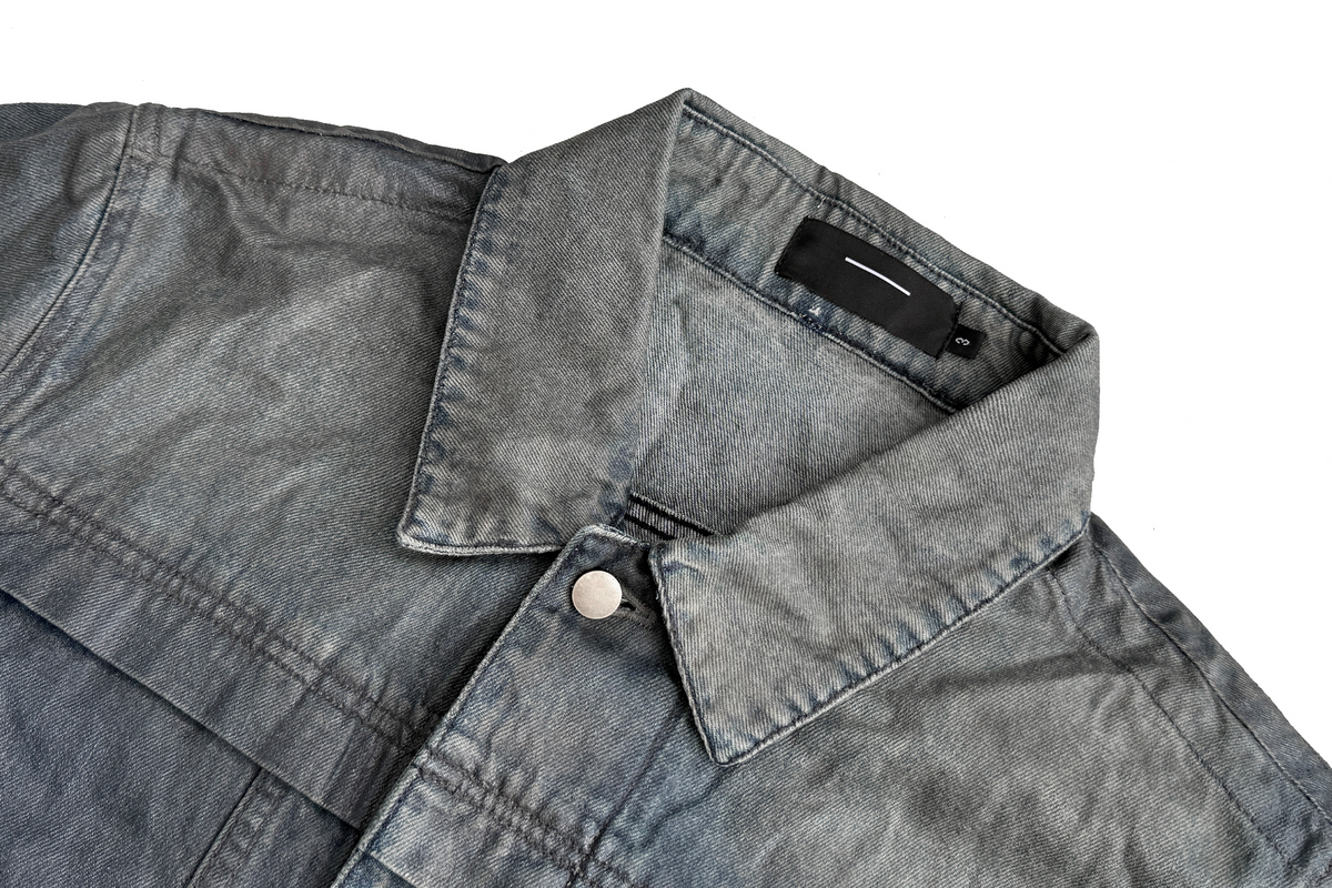 CINDER VEIN Brush-Paint Washed Distressed Denim Jacket