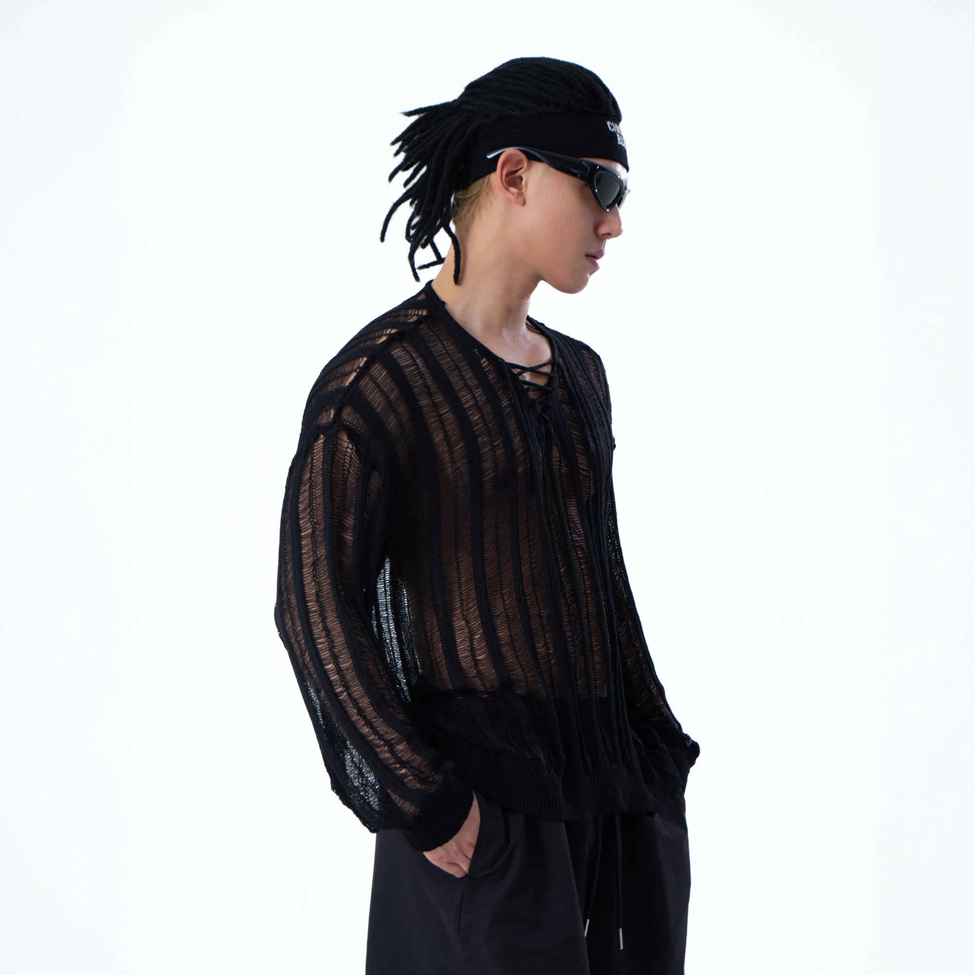 CLP Sheer Striped Open-Knit Sweater, premium urban and streetwear designers apparel on PROJECTISR.com, CLP