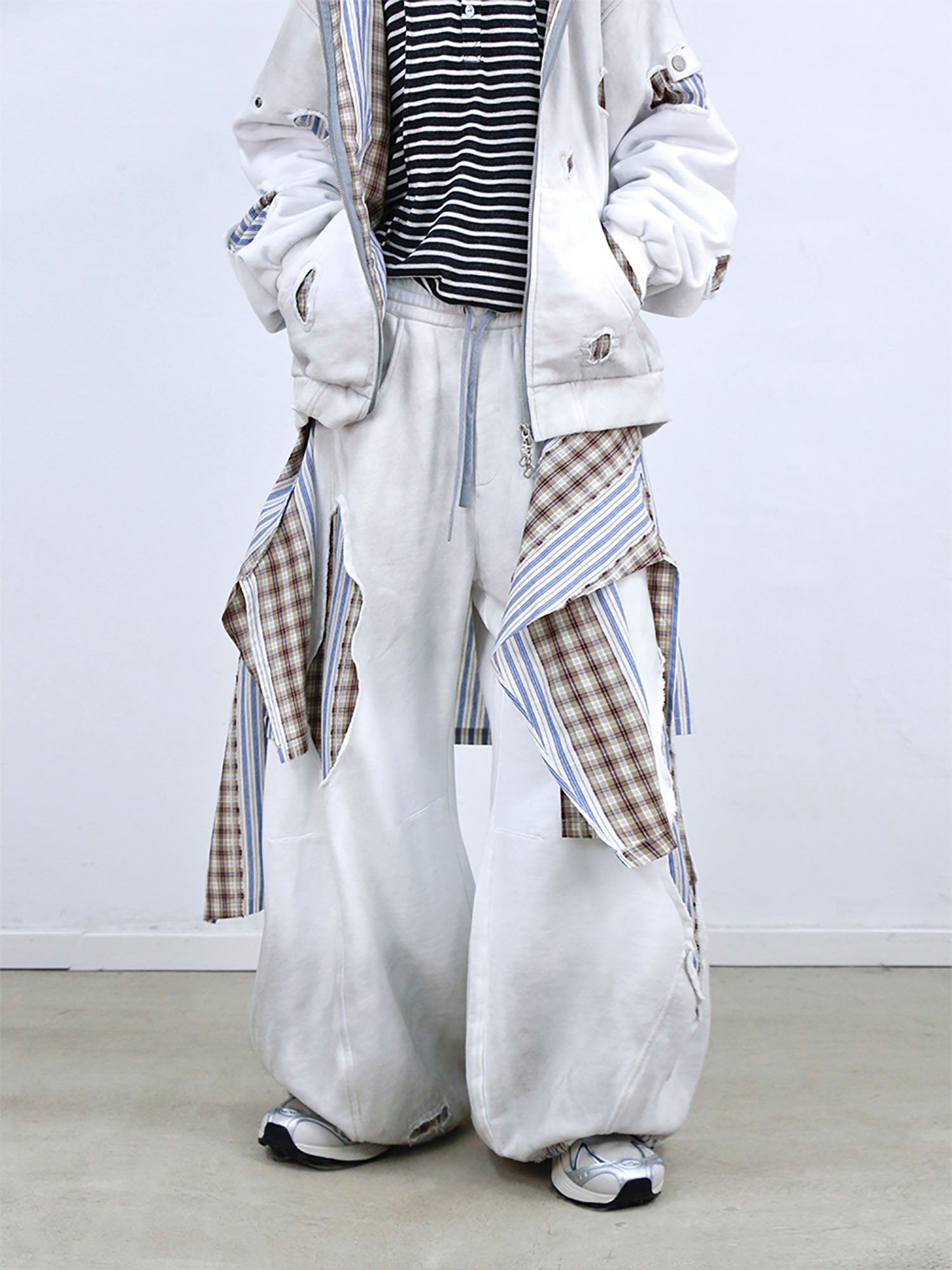 RELABEL Distressed Detachable Plaid Drape Sweatpants, premium urban and streetwear designers apparel on PROJECTISR.com, RELABEL