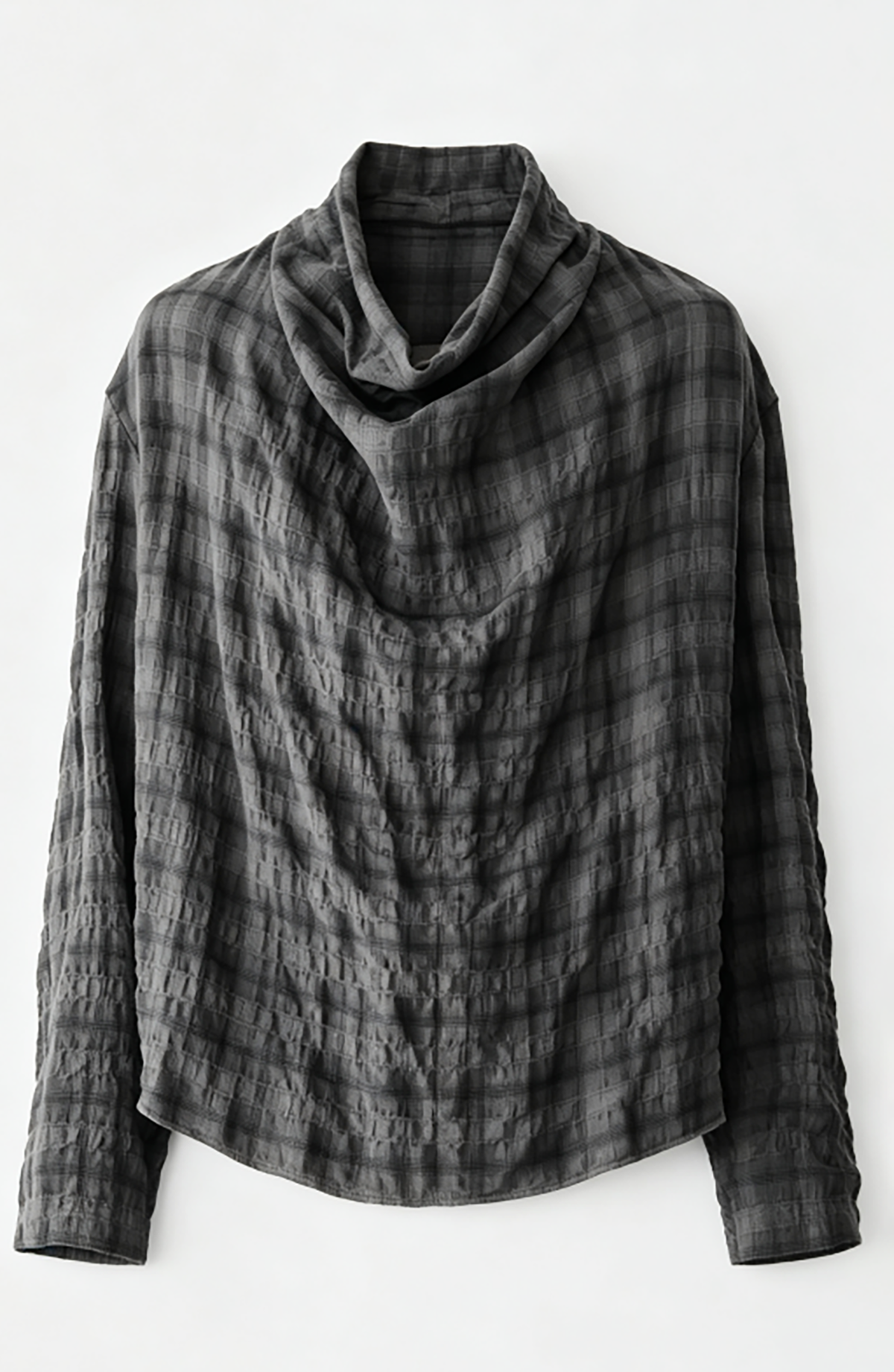 GRAINMUSTARD Plaid Crinkled Cowl Neck Shirt