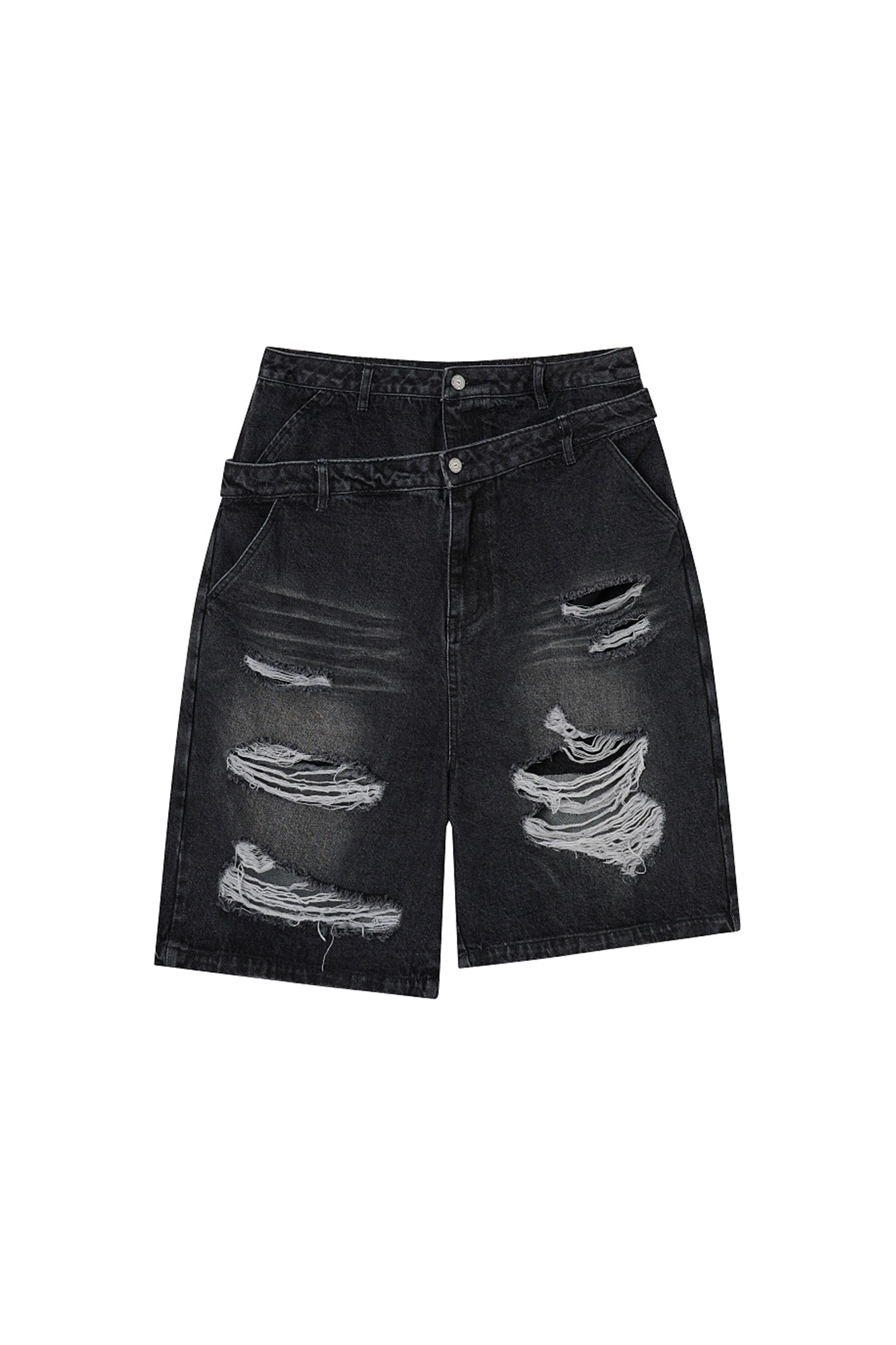 CLP Distressed Double-Waist Denim Shorts