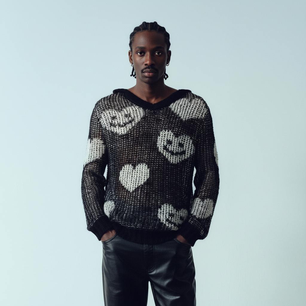 KADAKADA Smiling Heart Jacquard Knit Hoodie