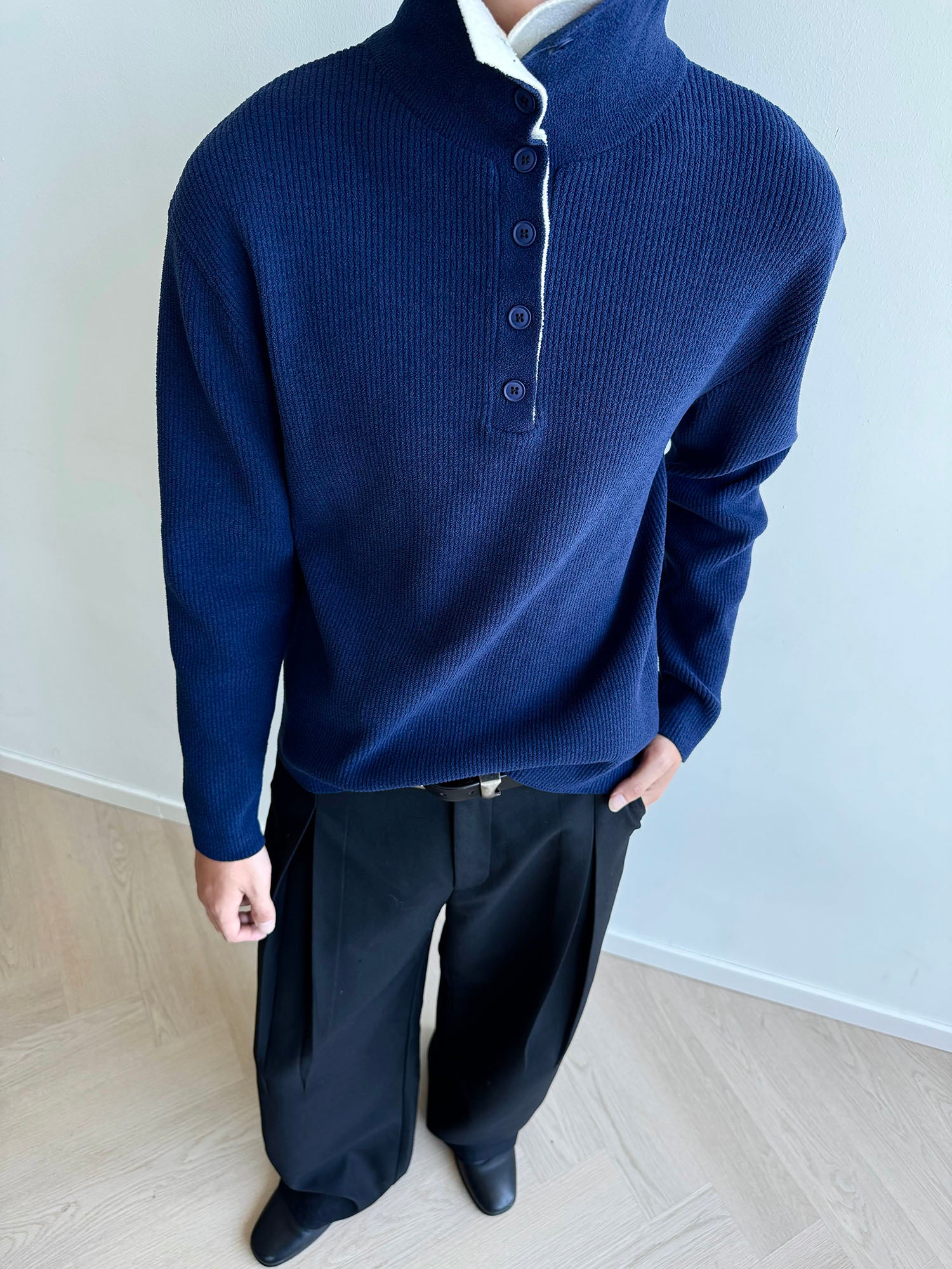 KREATE Contrast Layered Collar Ribbed Sweater, premium urban and streetwear designers apparel on PROJECTISR.com, KREATE