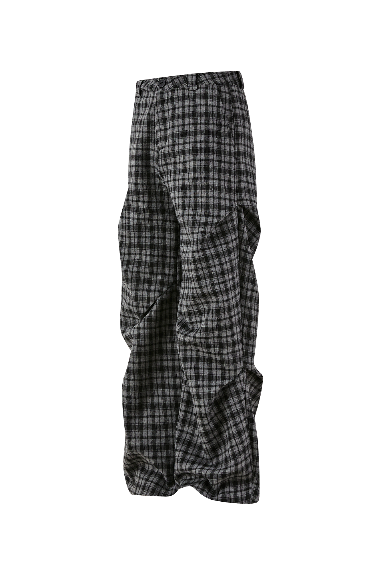PASET Retro Plaid Folded Straight-Leg Trousers