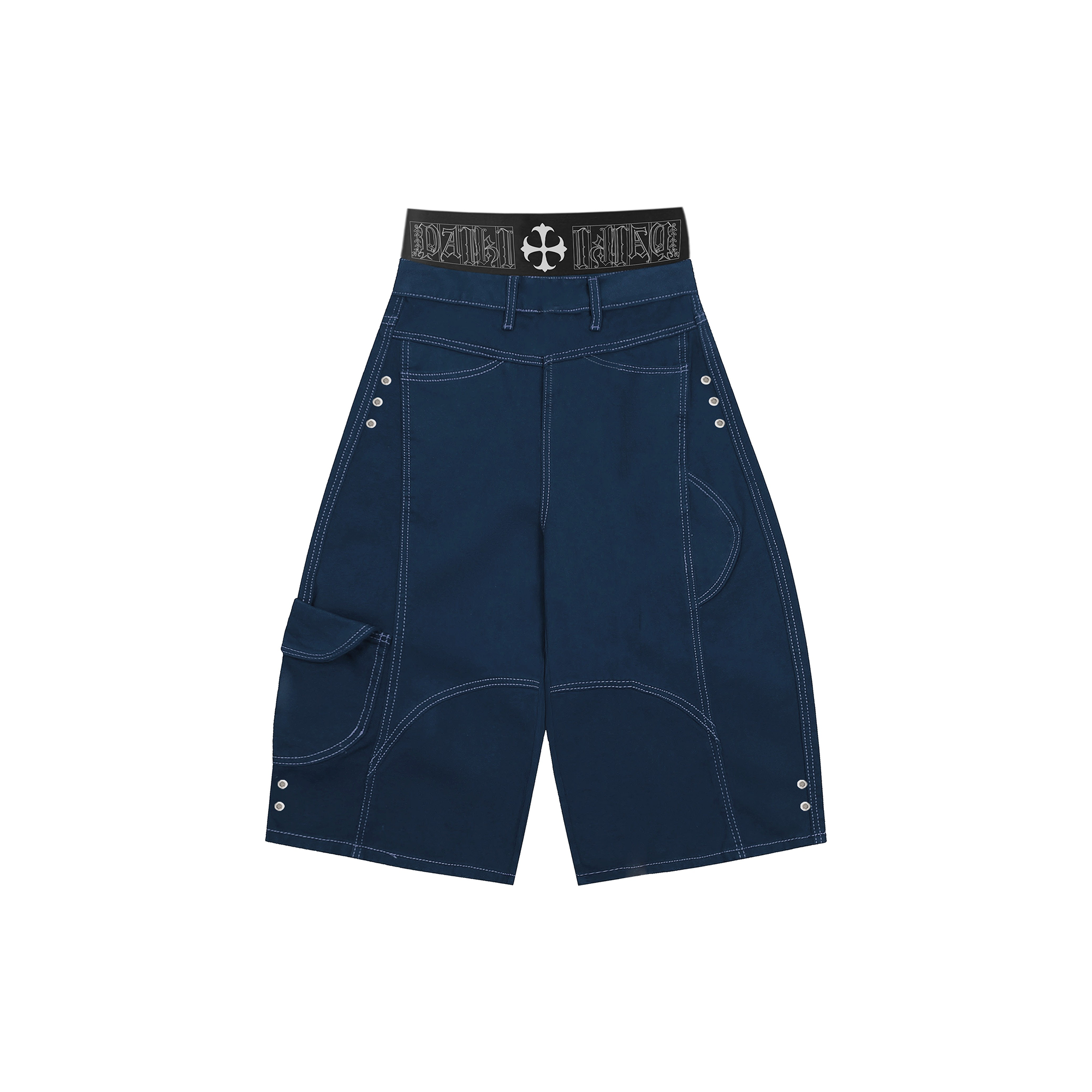 PAIKI Retro Double-Waist Contrast Stitch Cargo Shorts